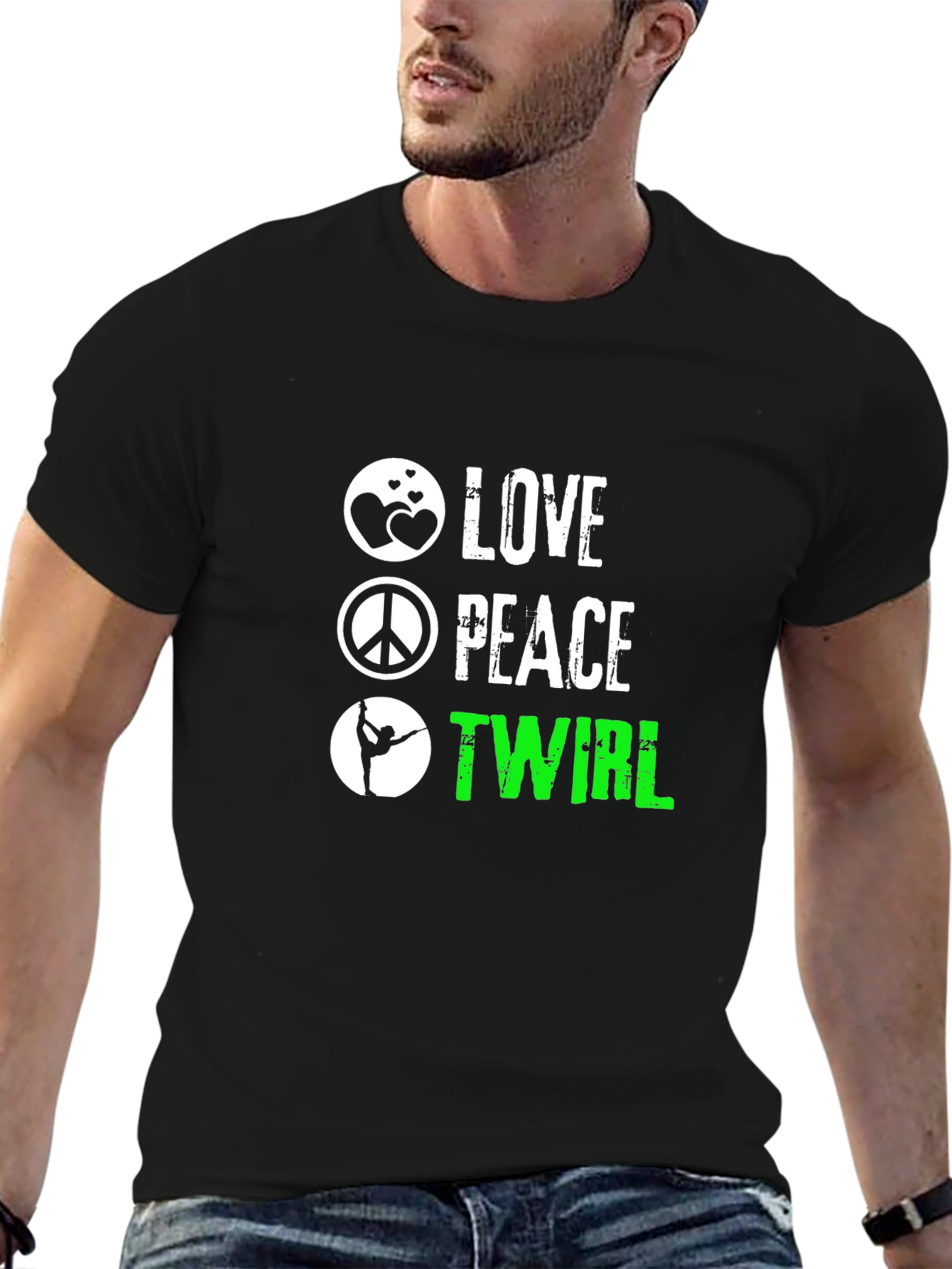 Black Love Peace Twirl Graphic Tee - Soft Cotton Blend view 6