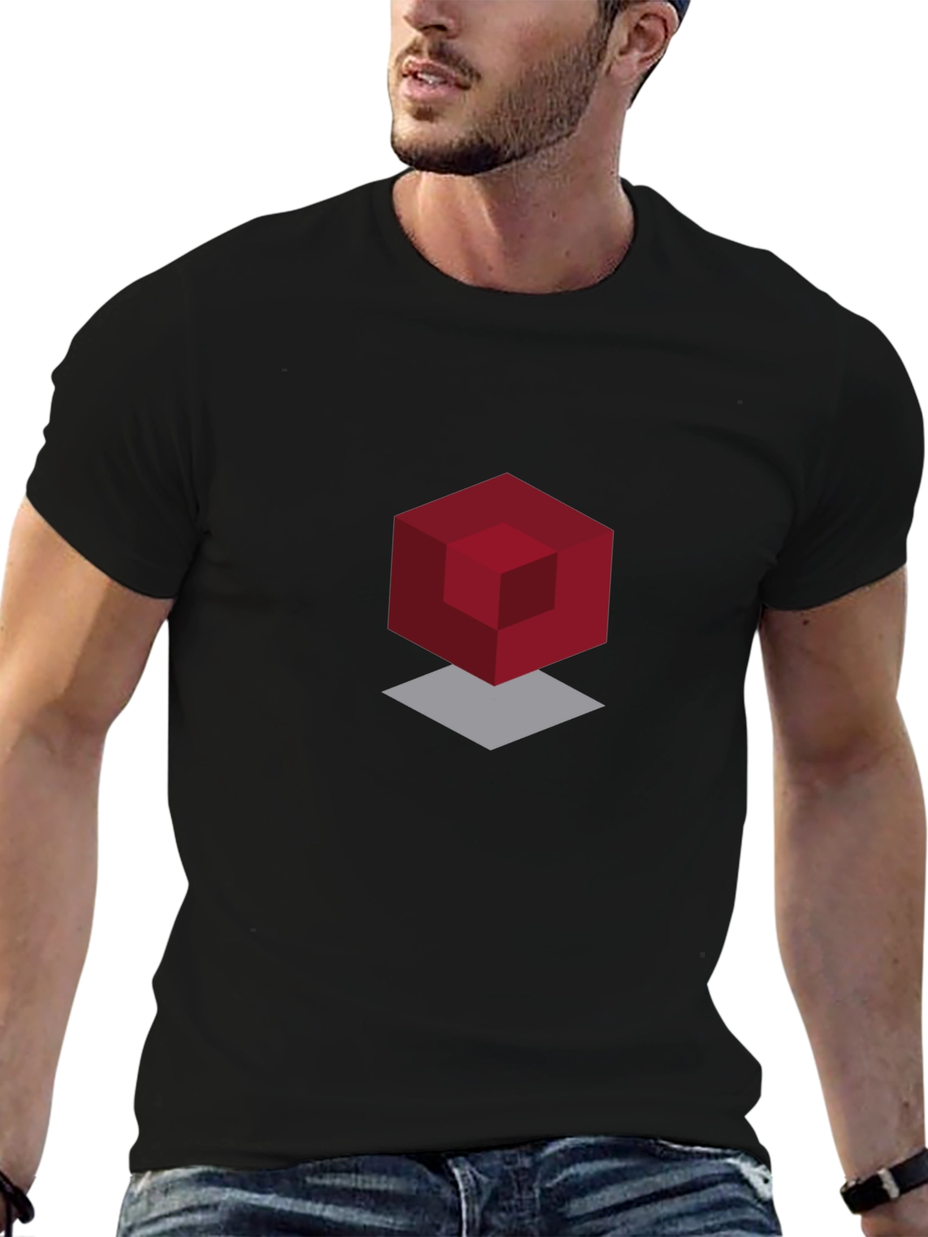 Black Geometric Cube Graphic Black T-Shirt view 6