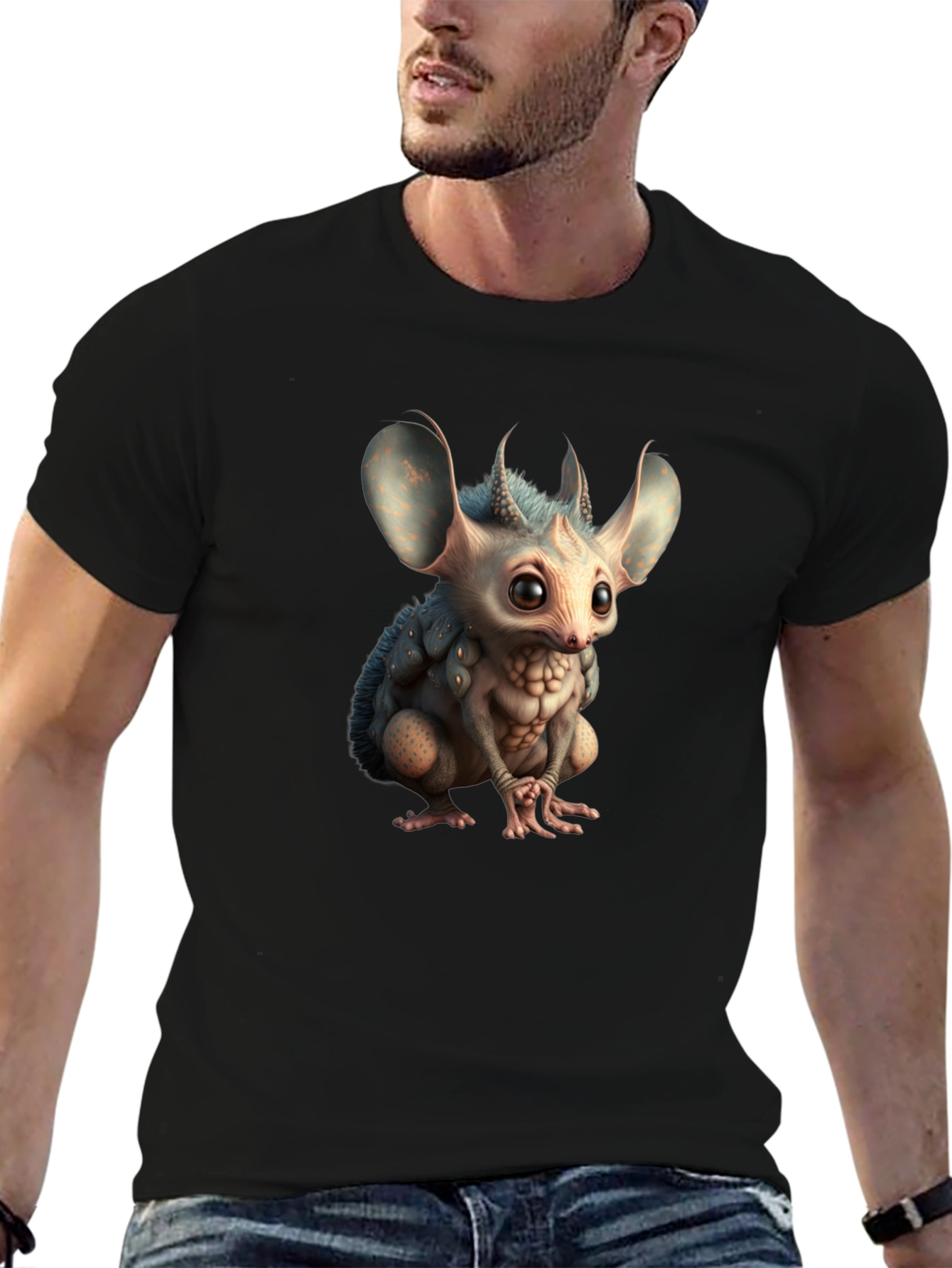 Black Unique Monster Creature Graphic T-Shirt view 6