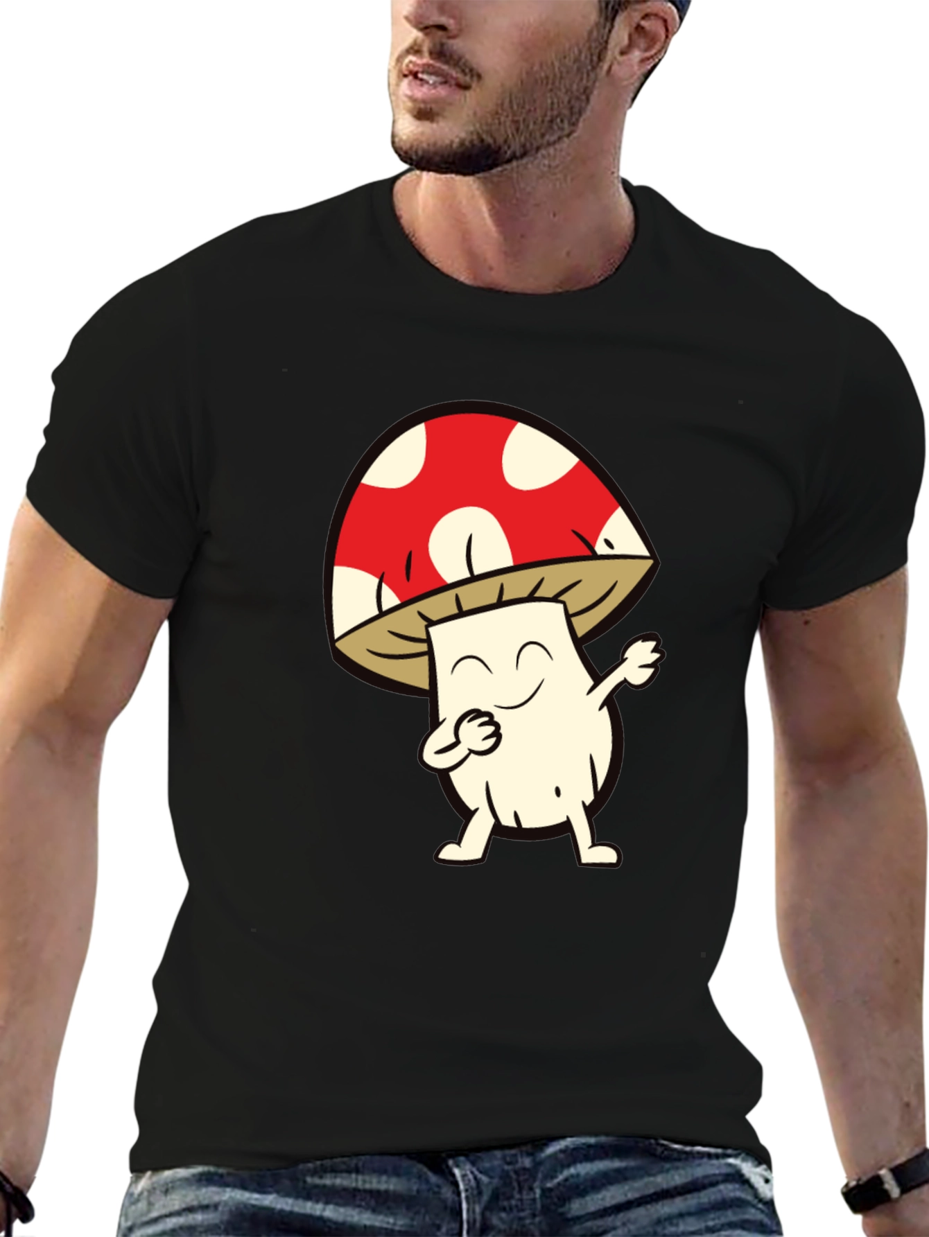 Black Funny Mushroom Dab Dance Black T-Shirt view 6