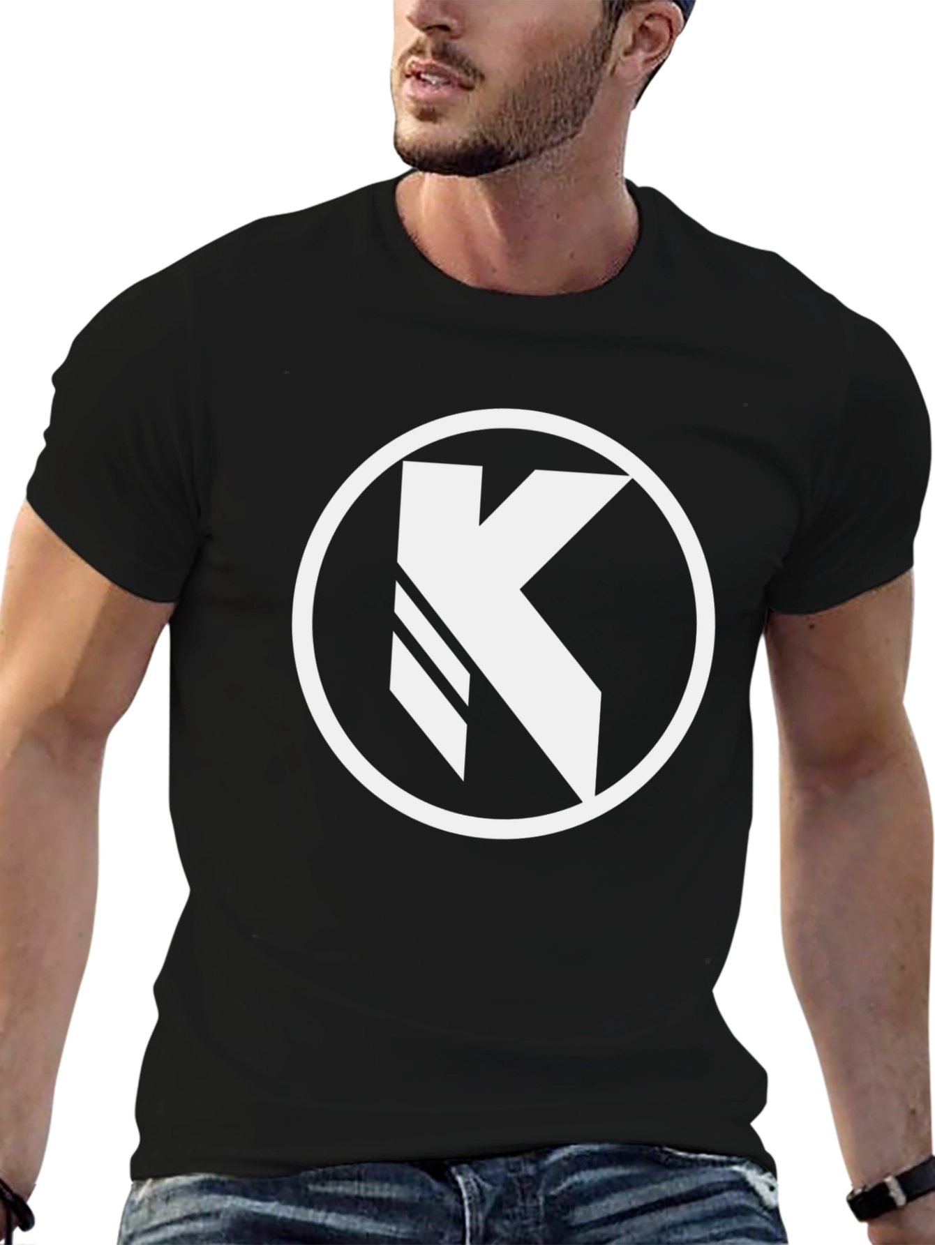 Black Tee with Bold White "K" Circle Graphic - 6