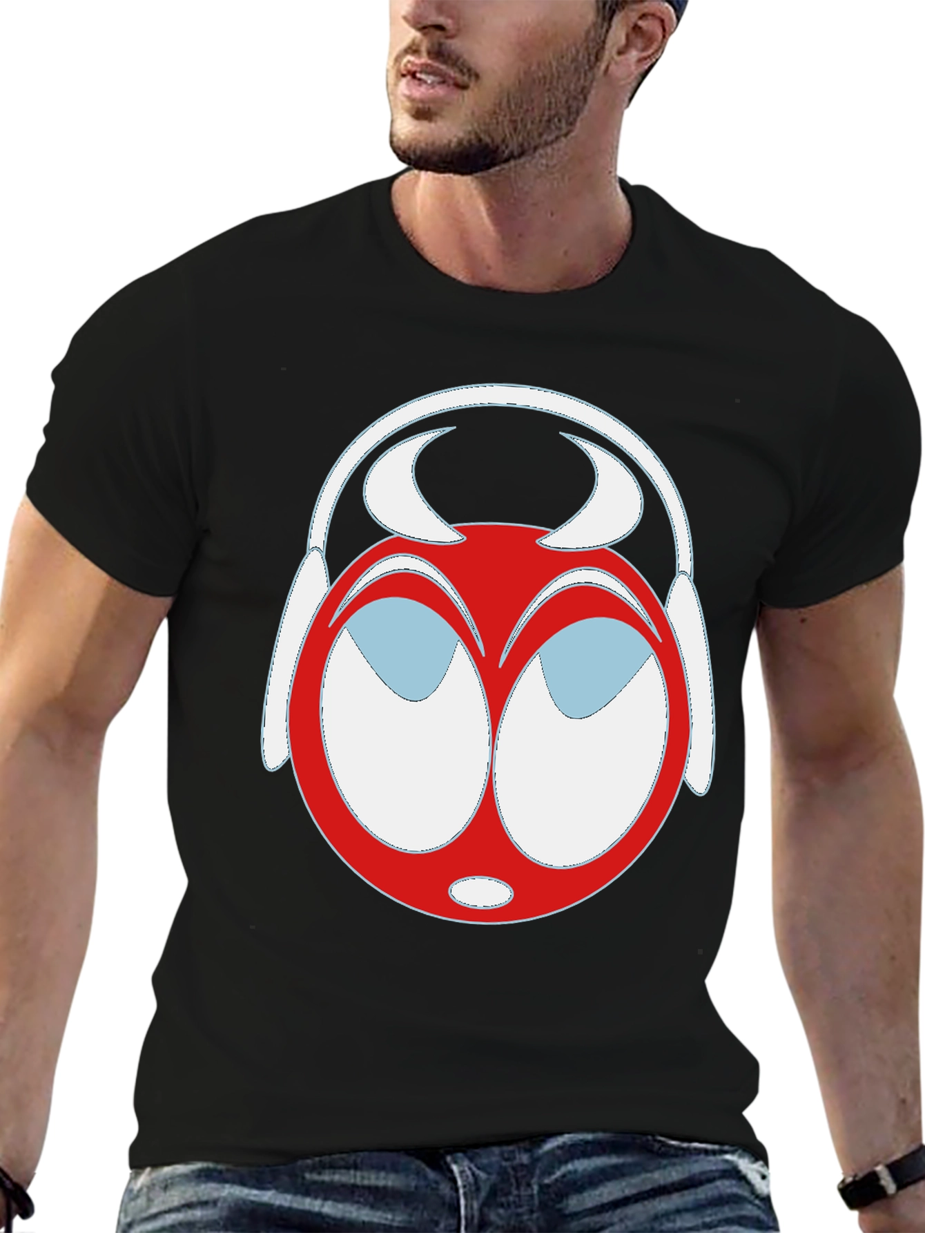 Black Cartoon Headphone T-Shirt - Unique Graphic Tee view 6