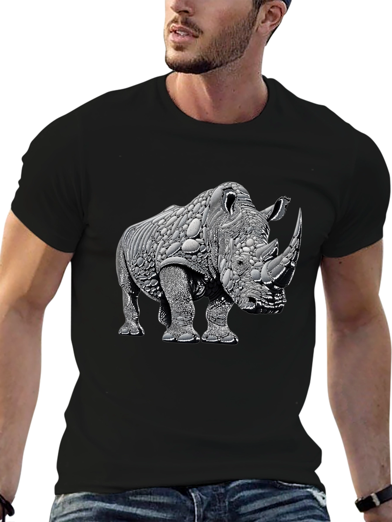 Black Rhinoceros Graphic Tee - Black Cotton view 6