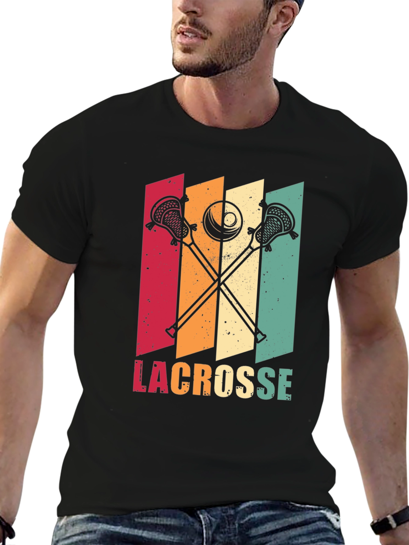 Black Retro Lacrosse T-Shirt - Vintage Style Design view 6