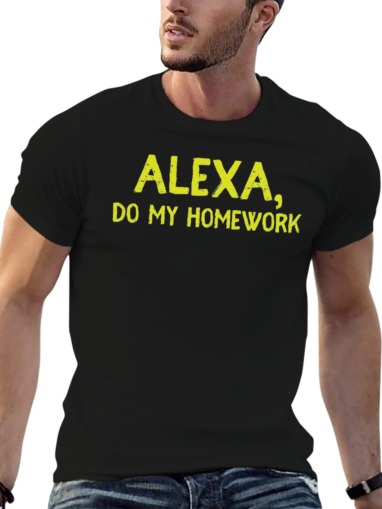 Black Alexa Do My Homework Funny Sarcastic T-Shirt view 6