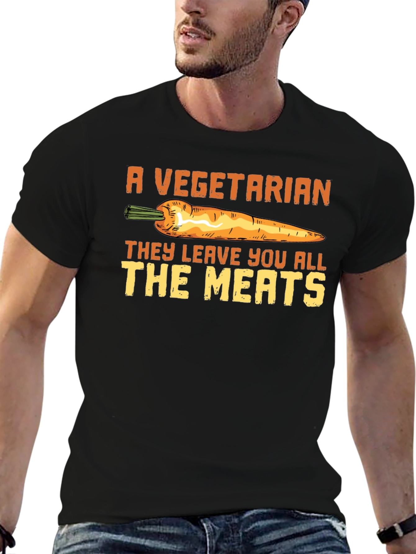 Black Vegetarian All The Meats Funny T-Shirt view 6