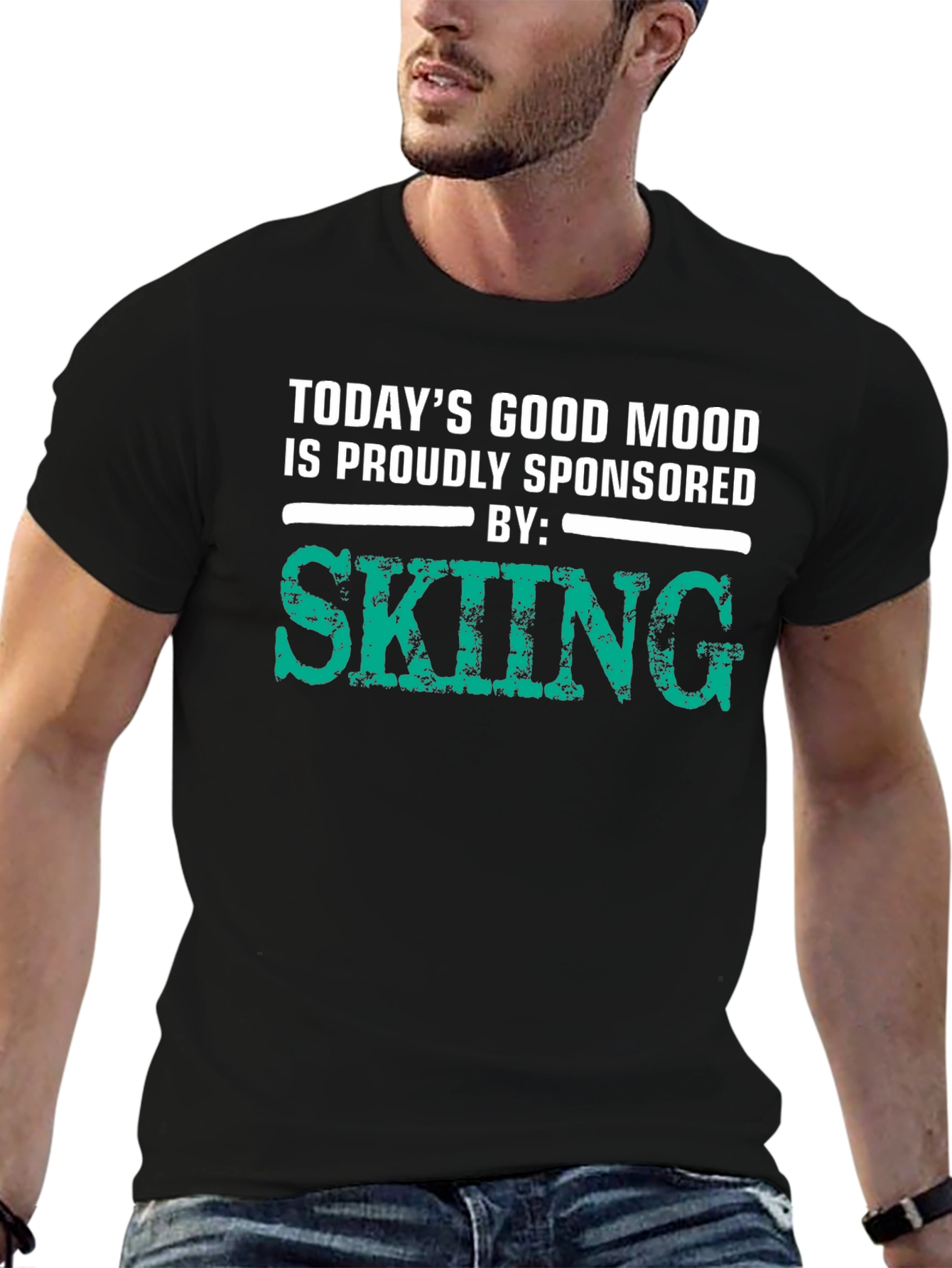 Black Skiing Sponsored T-Shirt - Good Mood Guarantee view 6