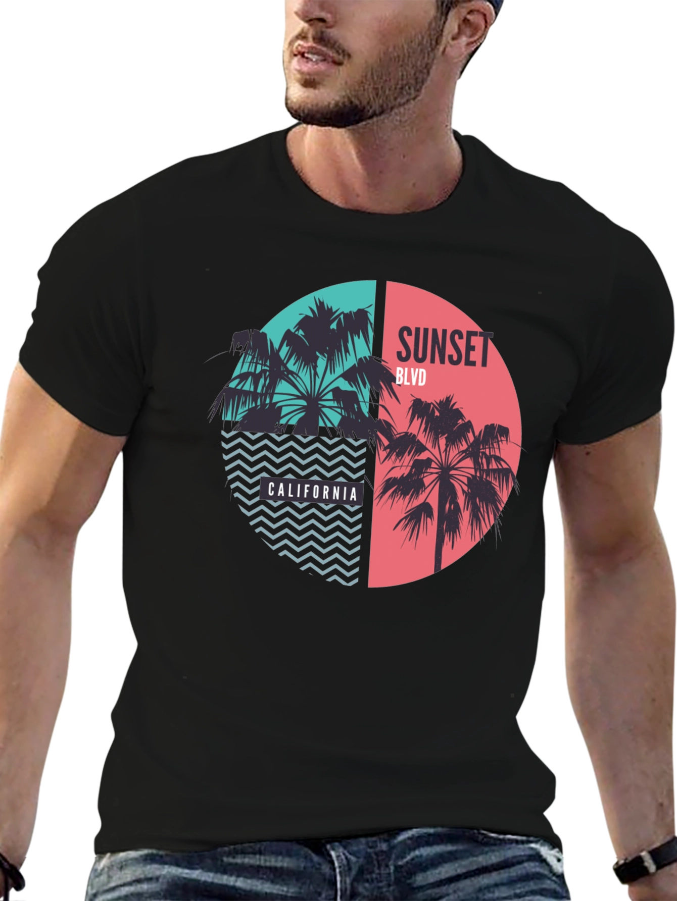 Black Sunset Blvd California Palm Tree Graphic Tee view 6