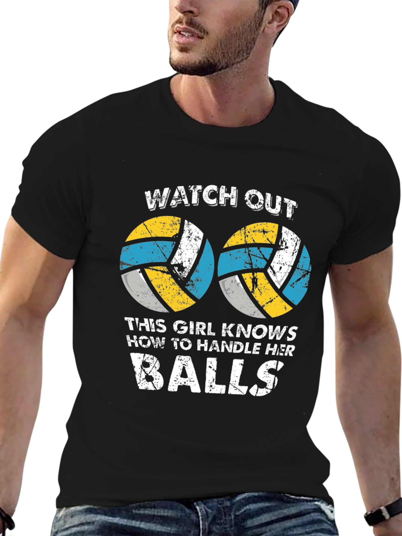 Black Funny Volleyball Graphic T-Shirt view 6