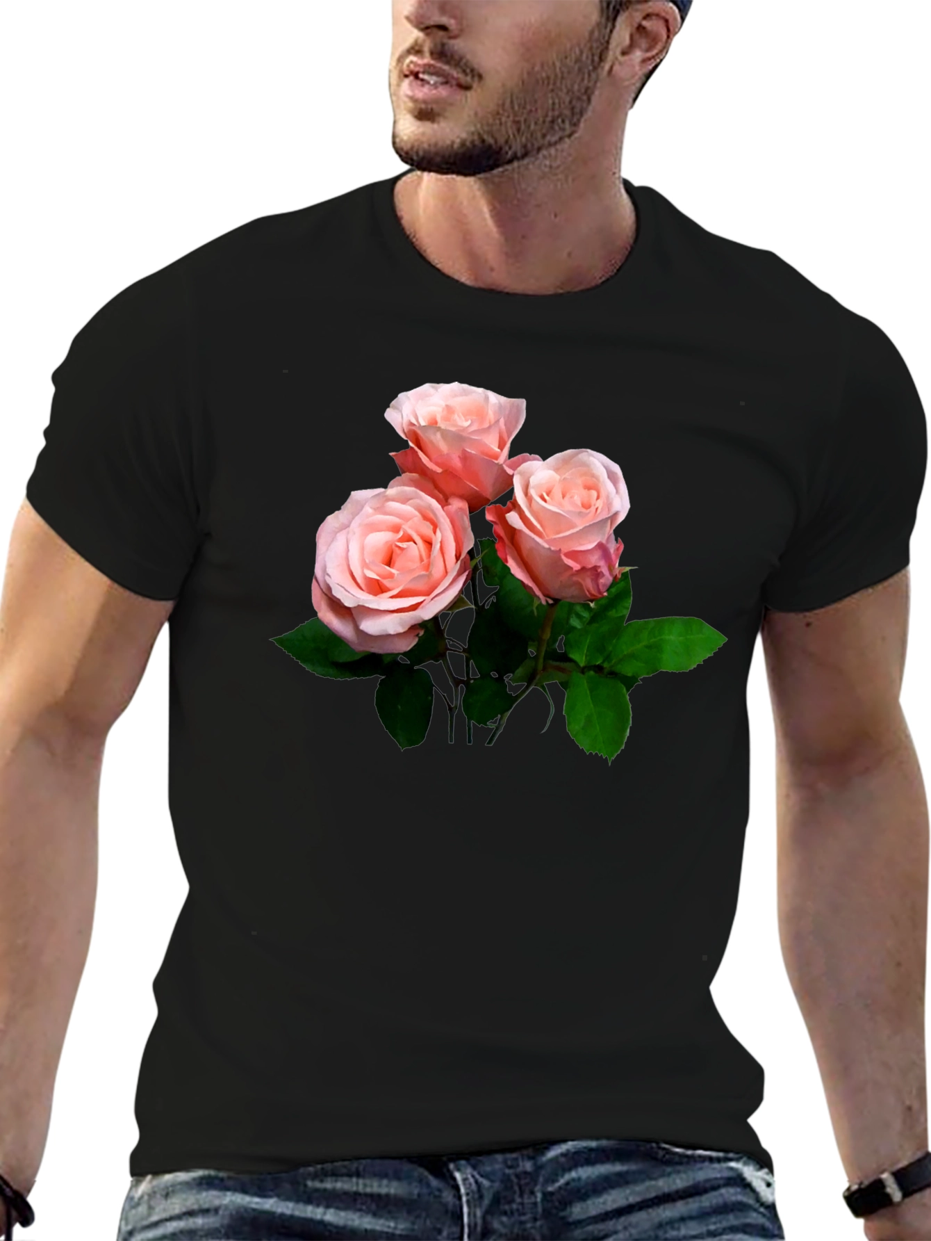 Black Floral Roses Black T-Shirt view 6