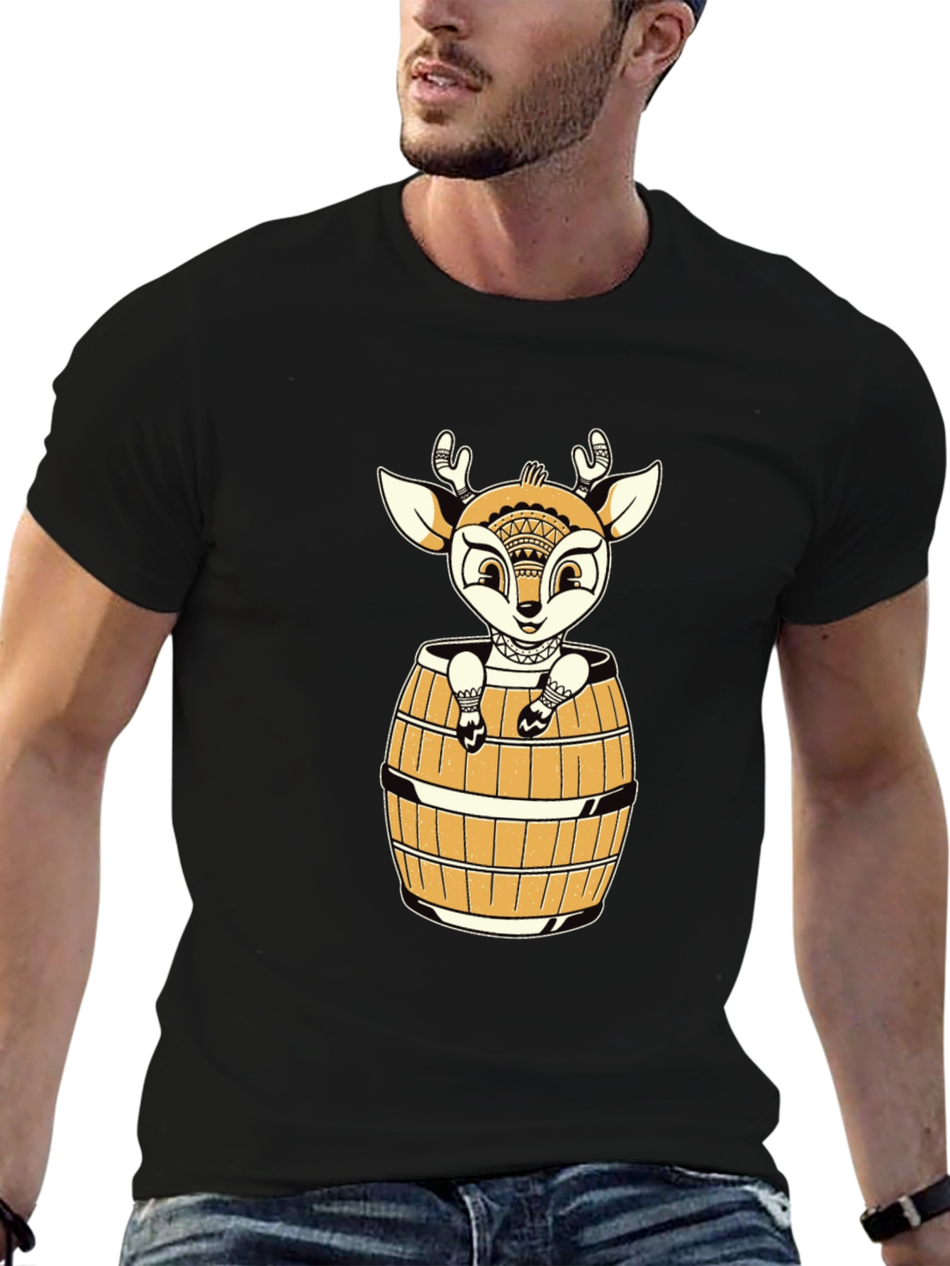 Black Deer in Barrel Graphic Tee - Black view 6