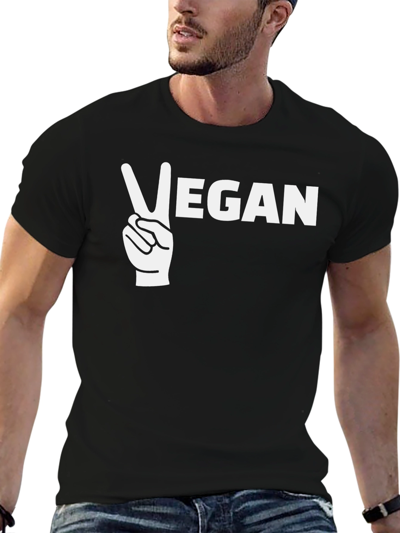 Black Vegan Peace Sign Graphic T-Shirt view 6