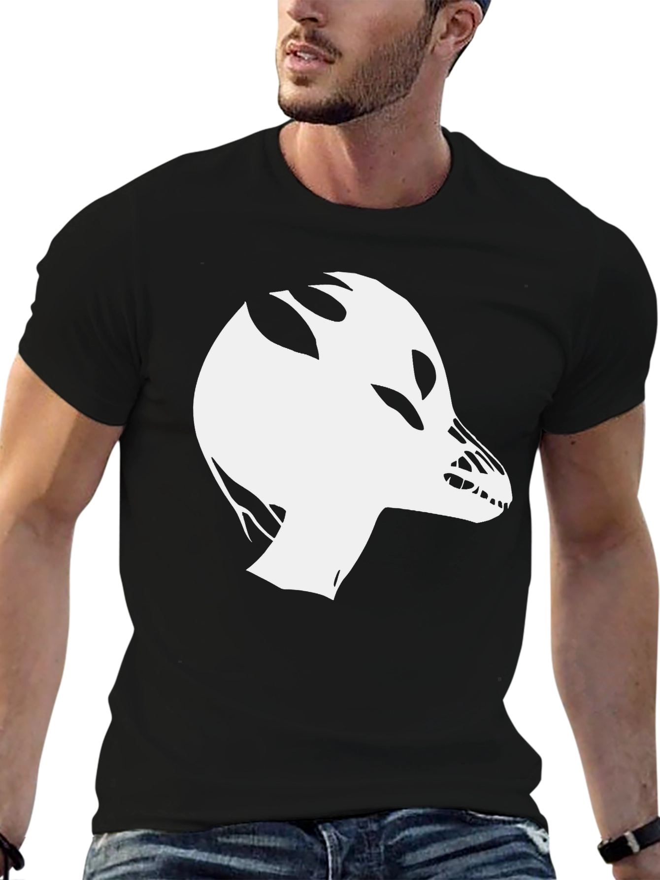 Black Abstract Creature Graphic Tee - Black view 6