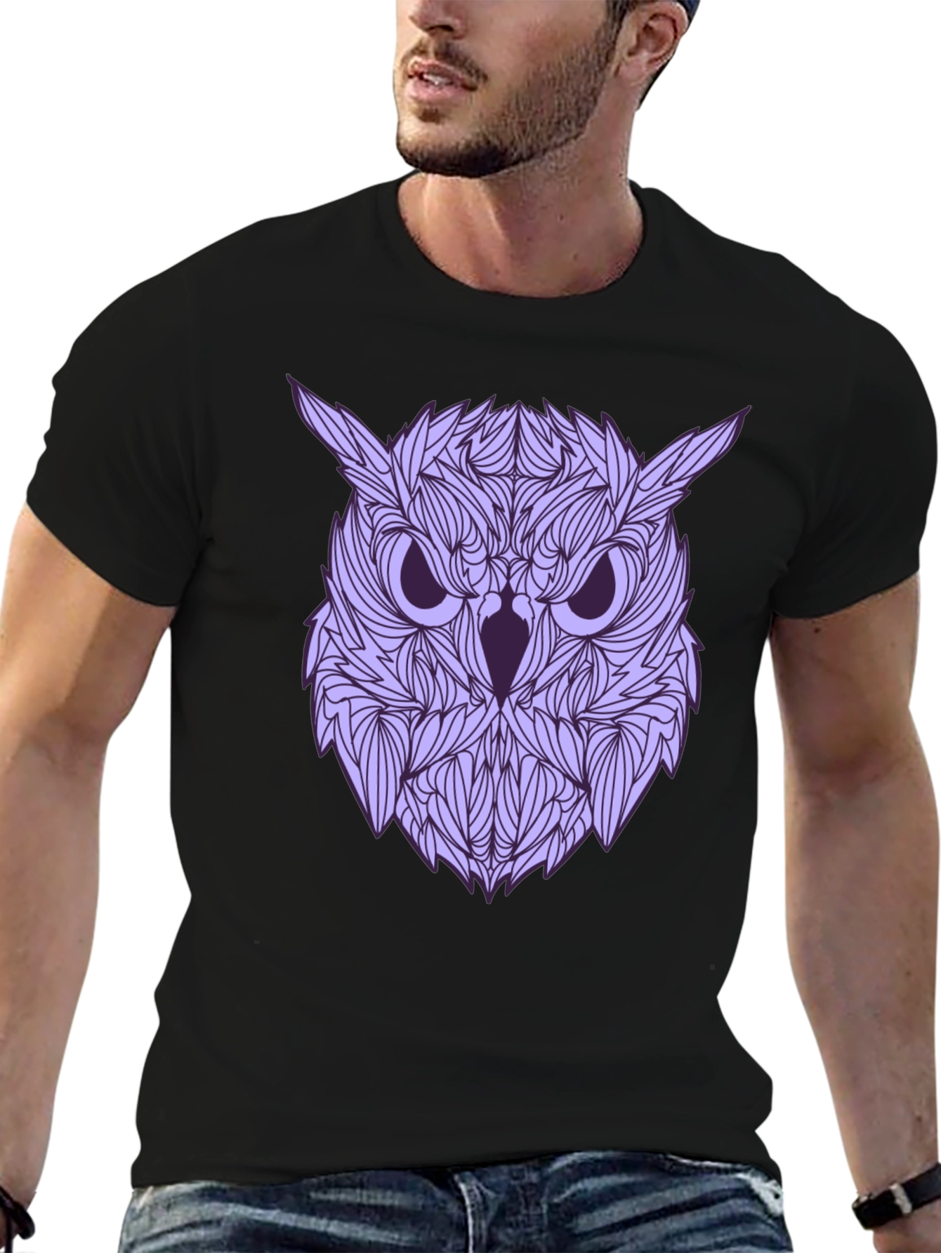 Black Owl Graphic Print Black T-Shirt view 6