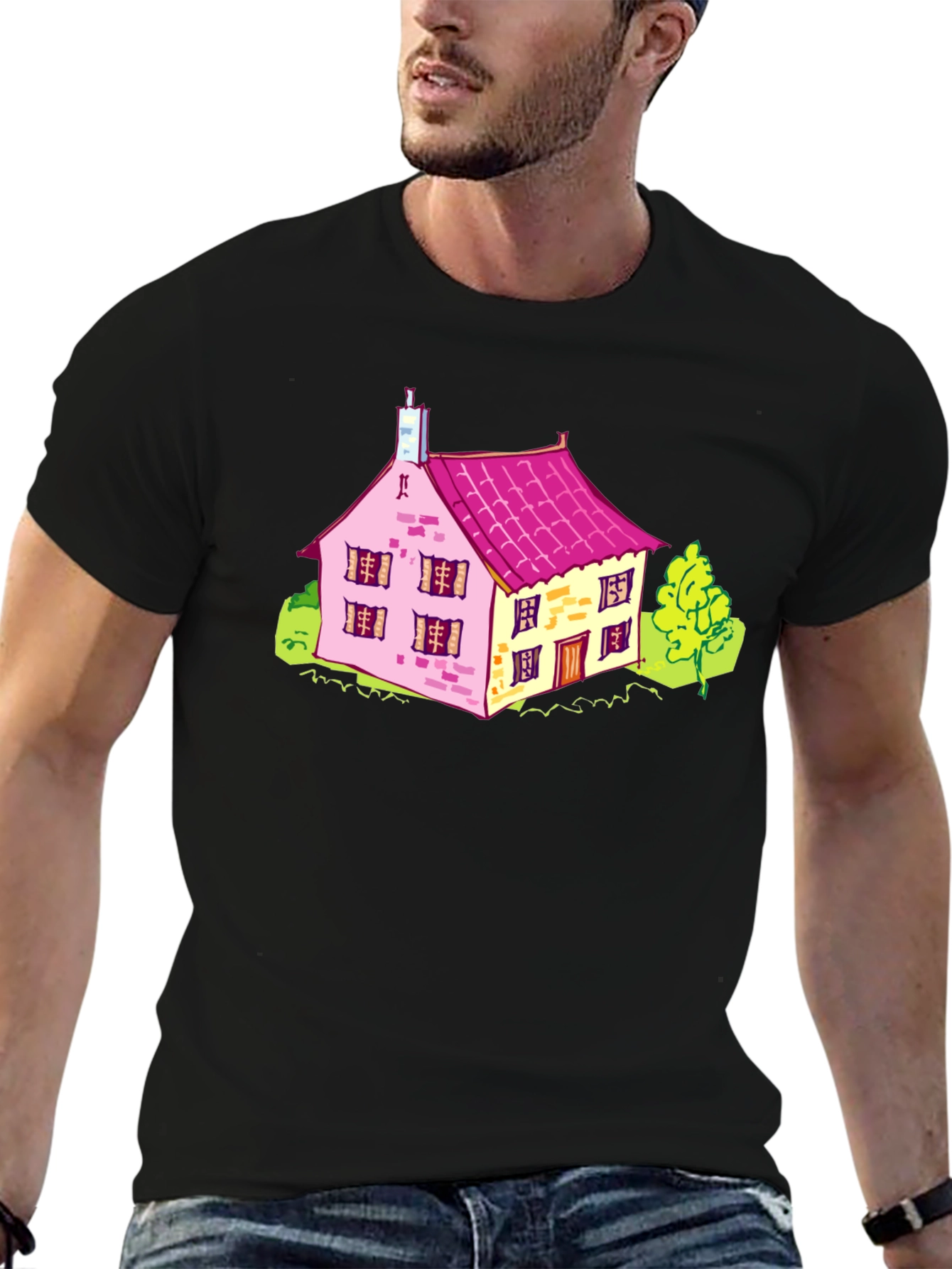 Black Cartoon House Graphic Tee - Fun & Unique view 6