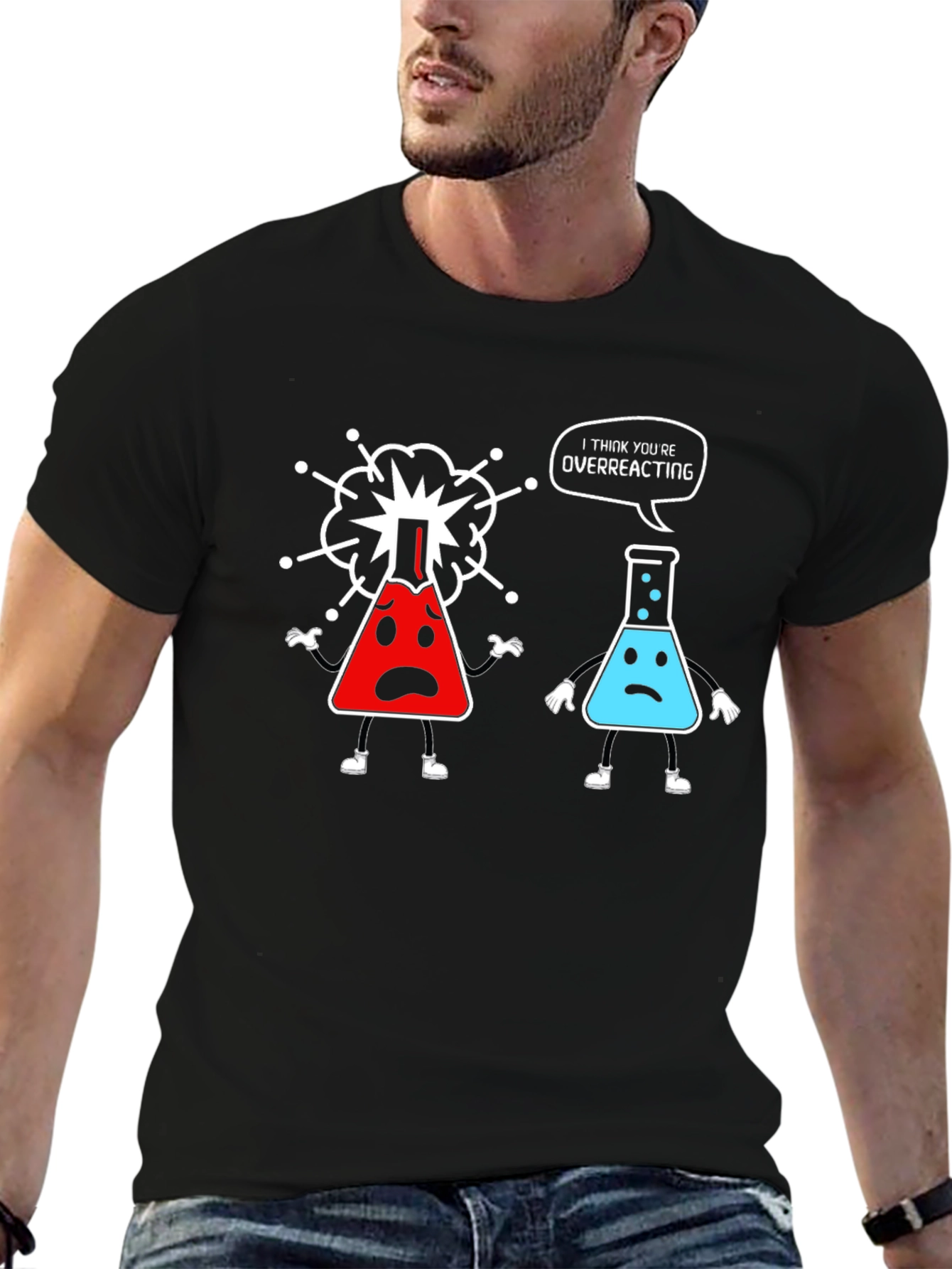 Black Funny Chemistry T-Shirt - Overreacting Science Tee view 6