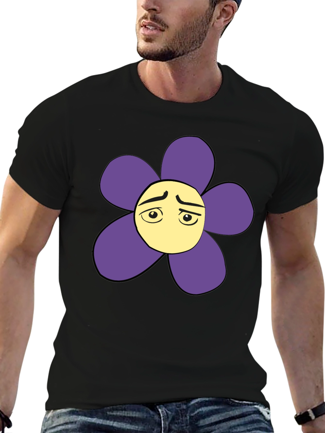 Black Sad Flower Graphic Black T-Shirt - Unisex Casual Tee view 6