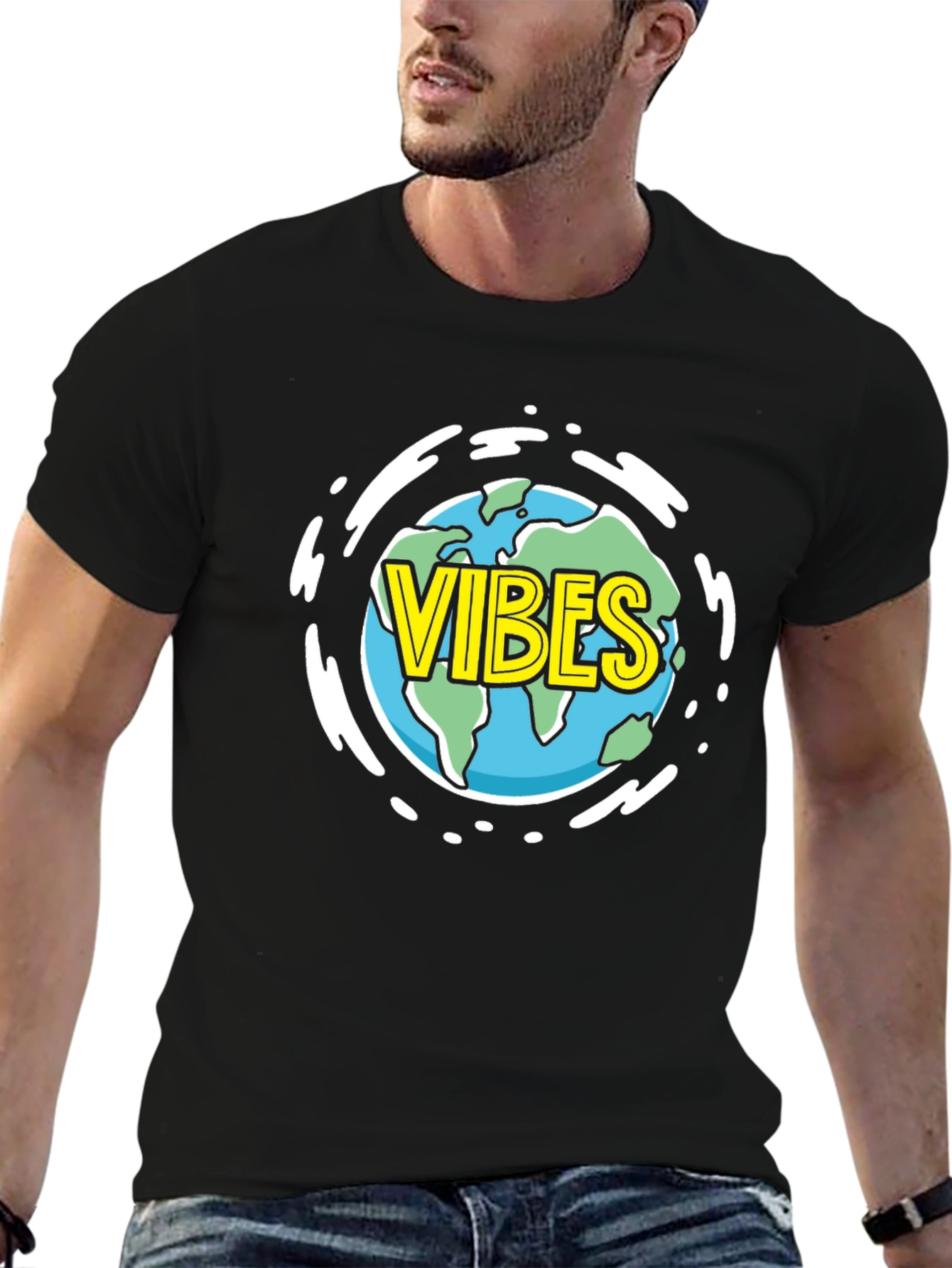Black Vibes Earth Graphic T-Shirt - Black view 6