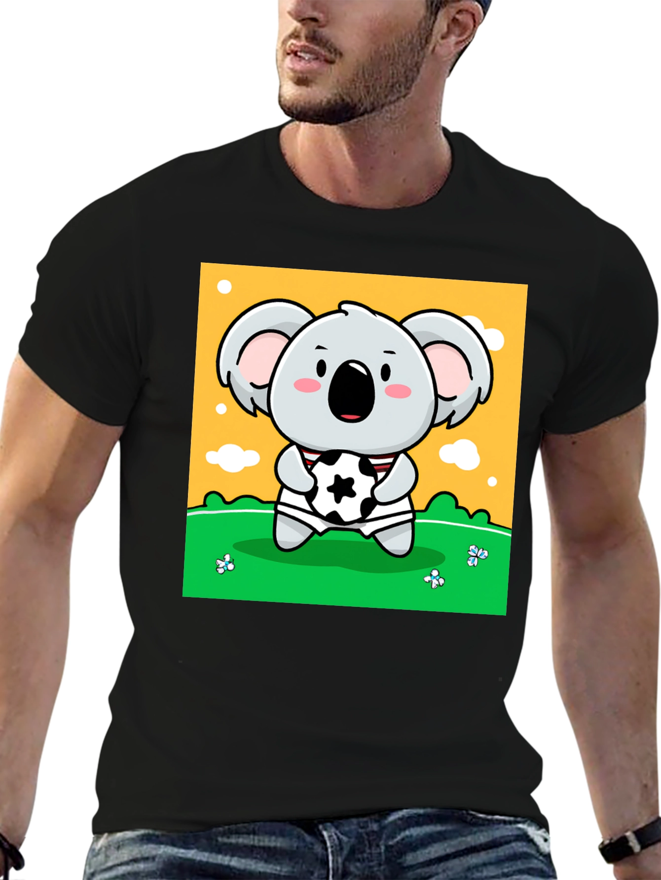 Black Cute Koala Soccer Fan Graphic Tee view 6