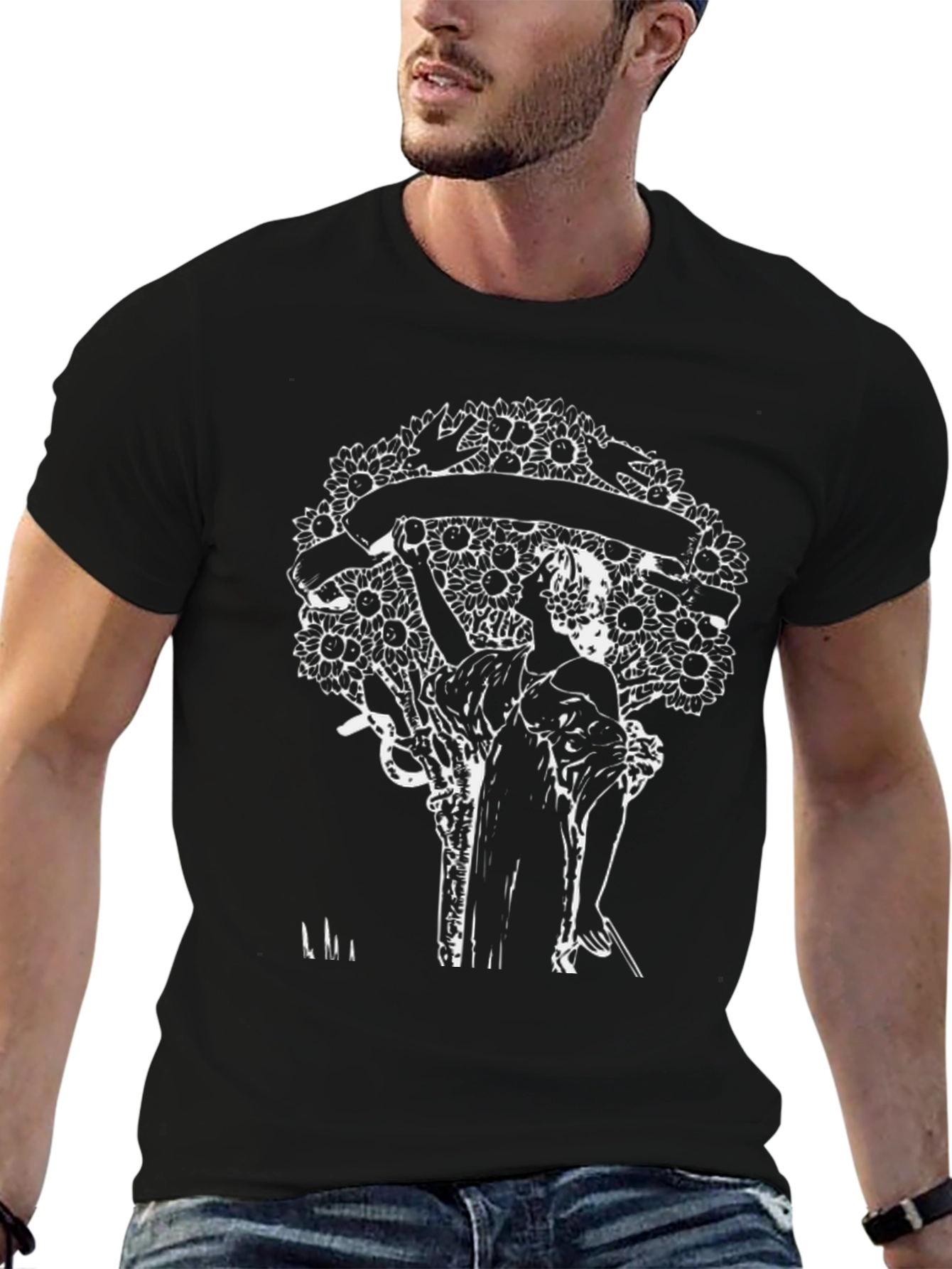 Black Nature Inspired Graphic T-Shirt view 6