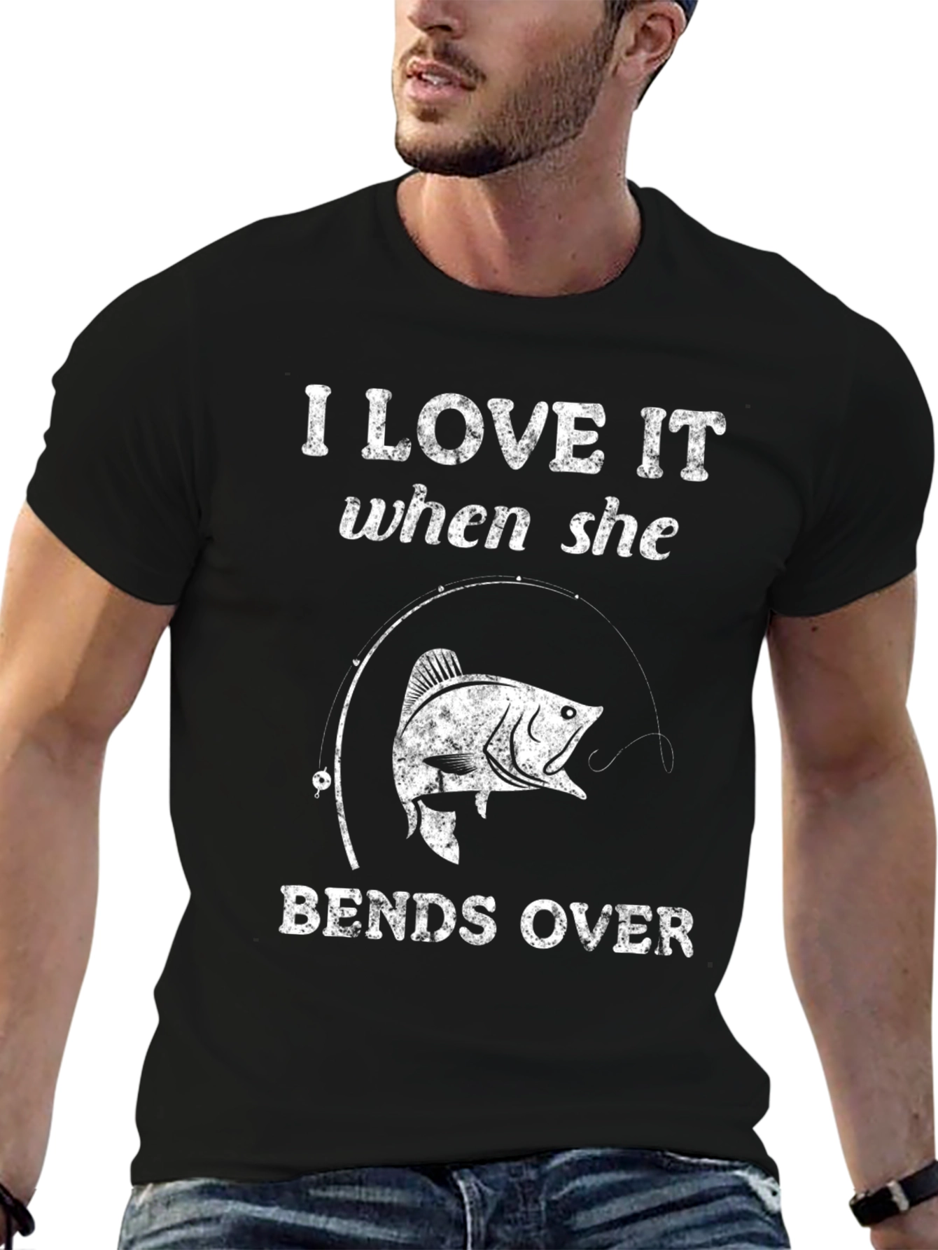 Black I Love It When She Bends Over Fishing T-Shirt view 6