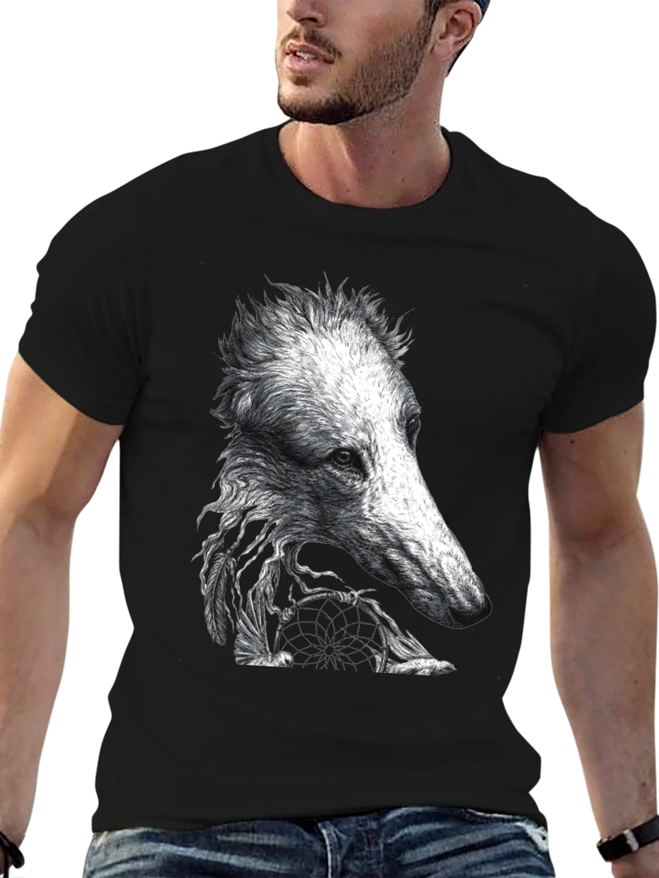 Black Unique Dog Design Black T-Shirt view 6