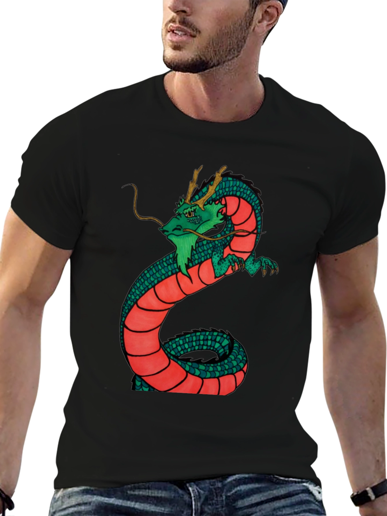 Black Dragon Graphic Tee - Black Cotton Blend Shirt view 6