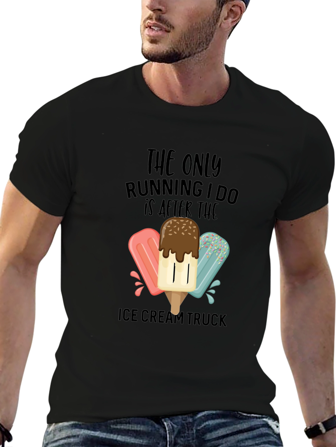Black Ice Cream Truck Running T-Shirt view 6