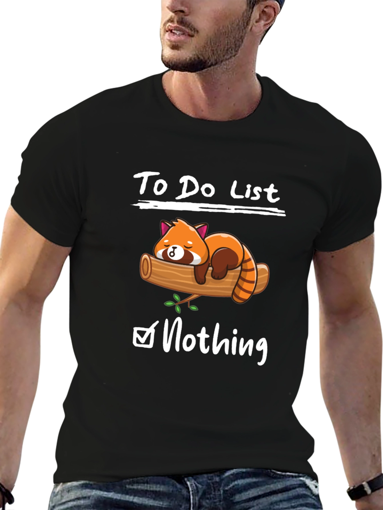 Black Lazy Red Panda To-Do List Graphic T-Shirt view 6