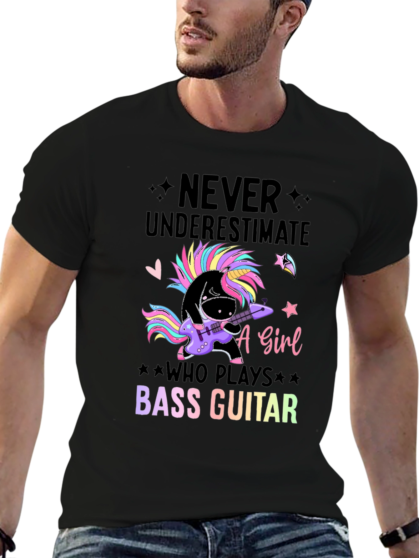Black Unicorn Bass Guitar T-Shirt - Never Underestimate A Girl view 6