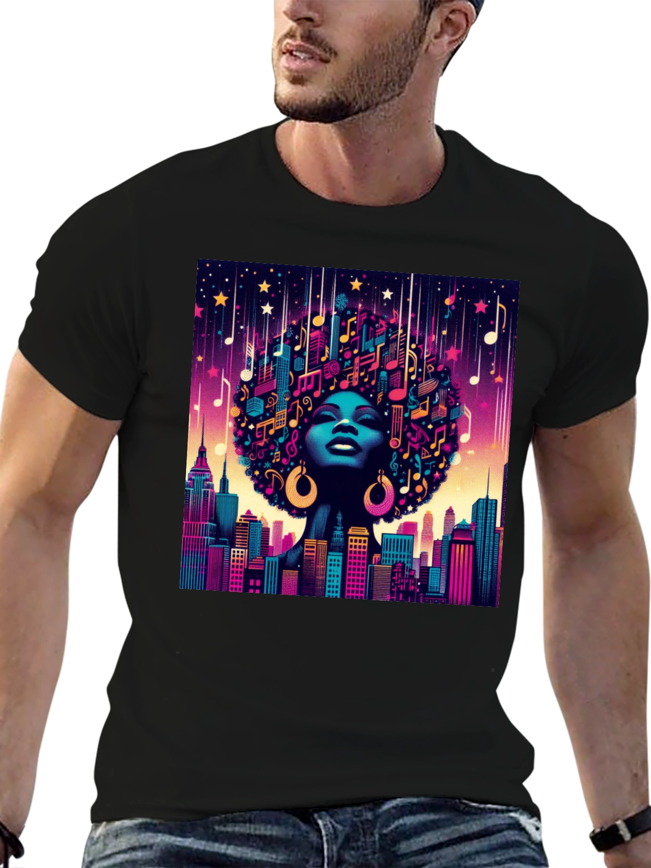 Black Musical Cityscape Graphic Tee - Afro Art view 6
