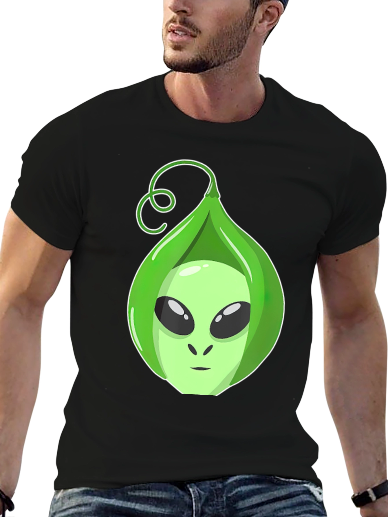 Black Alien In A Pod Black T-Shirt Funny Space Graphic Tee view 6