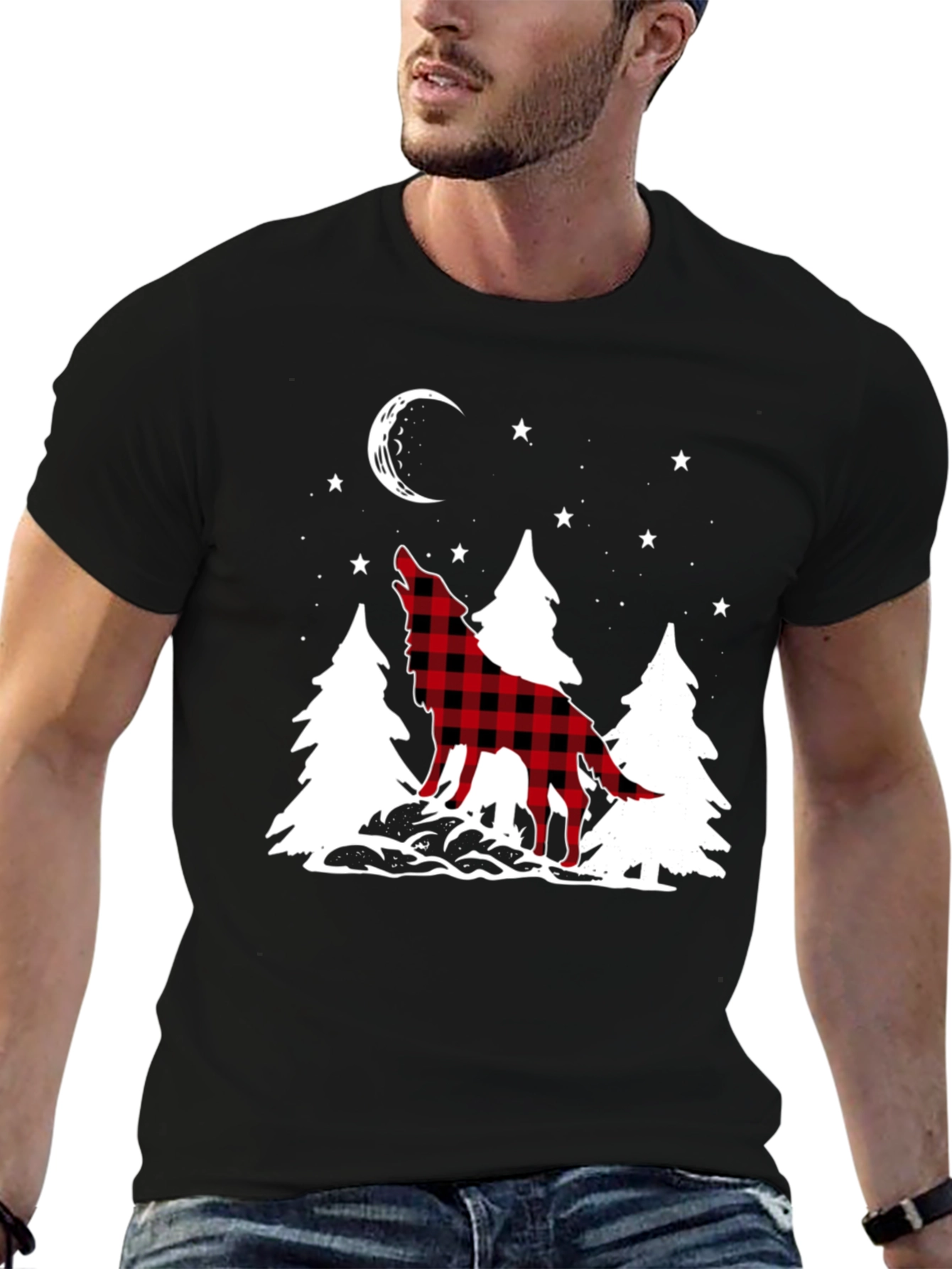 Black Buffalo Plaid Wolf Graphic Tee view 6