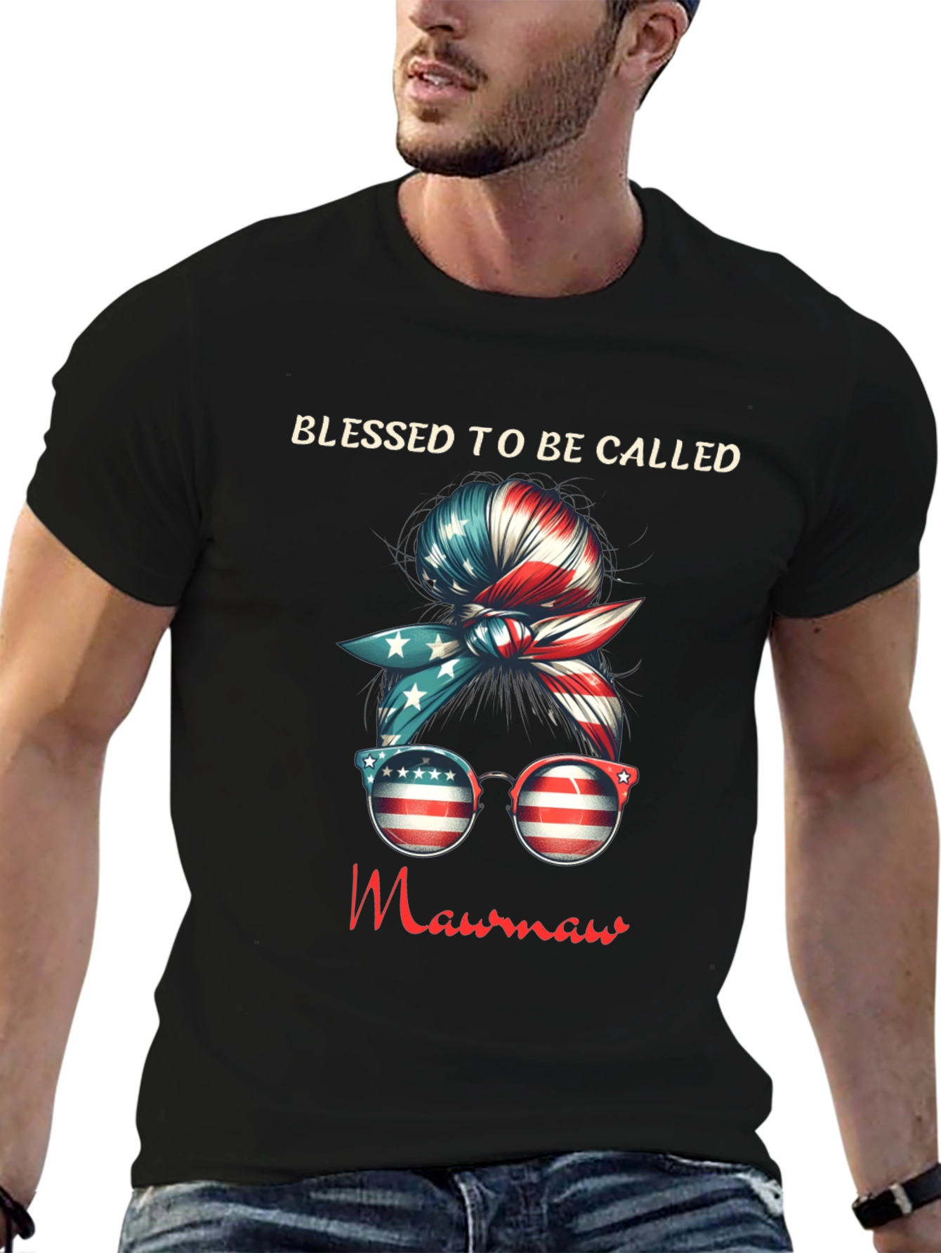 Blessed Mawmaw Patriotic Messy Bun T-Shirt - 6