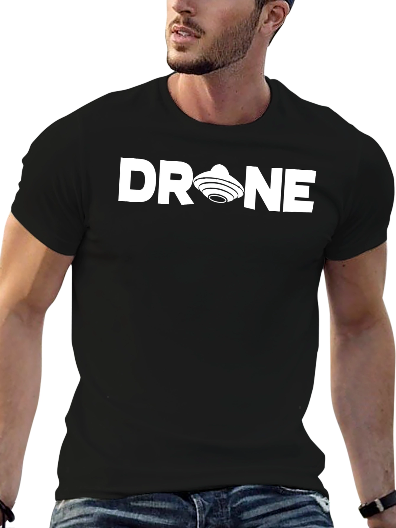Black Drone UFO Graphic Black T-Shirt view 6