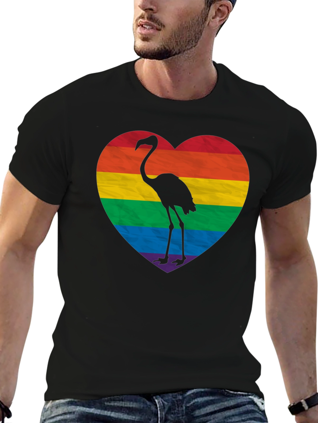 Black Pride Flamingo Heart T-Shirt - Black LGBTQ+ Tee view 6