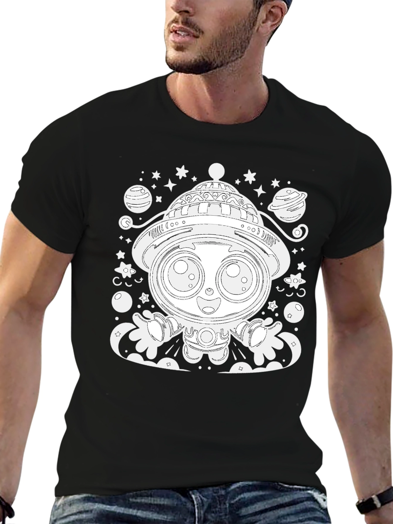 Black Cute Astronaut Graphic Tee view 6