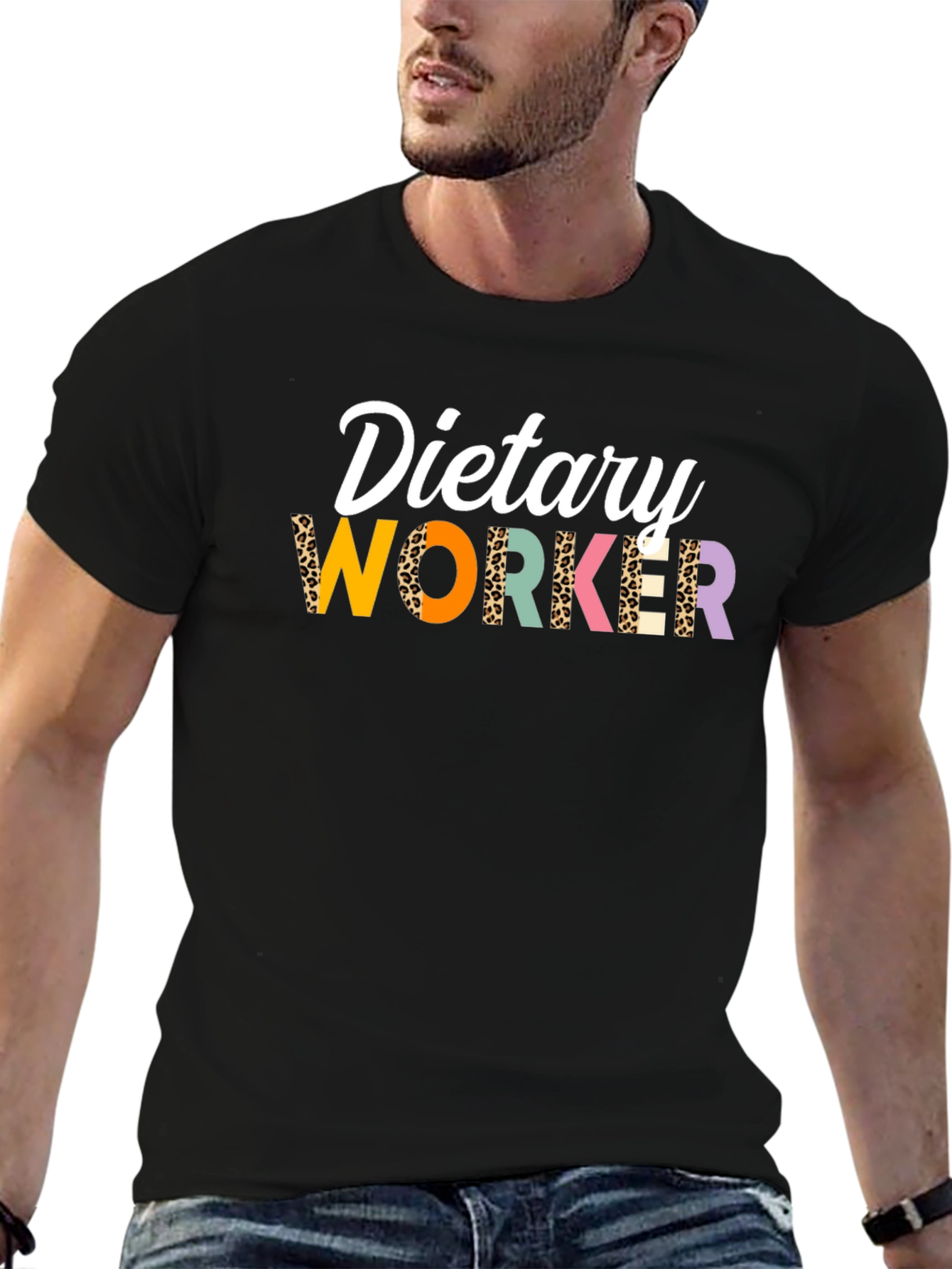Black Dietary Worker Leopard Print T-Shirt view 6