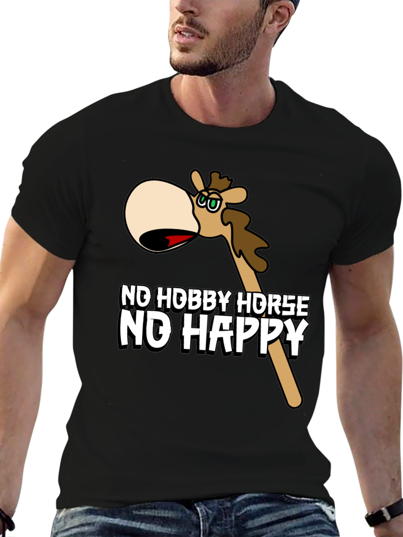 Black No Hobby Horse No Happy Black T-Shirt view 6