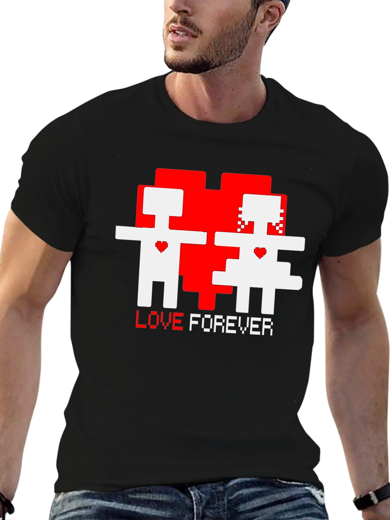 Black Pixel Love Forever Black T-Shirt view 6