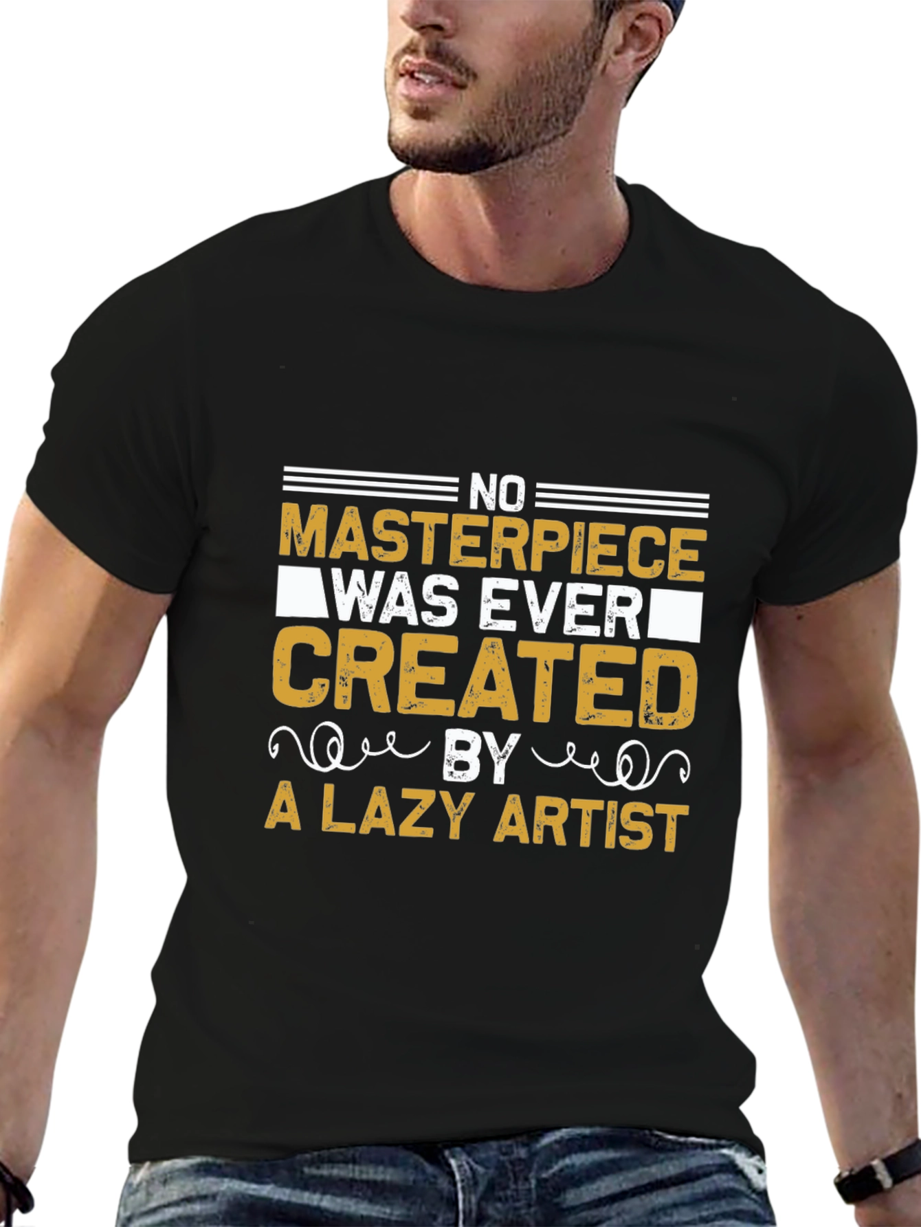 Black No Masterpiece Lazy Artist Graphic T-Shirt view 6