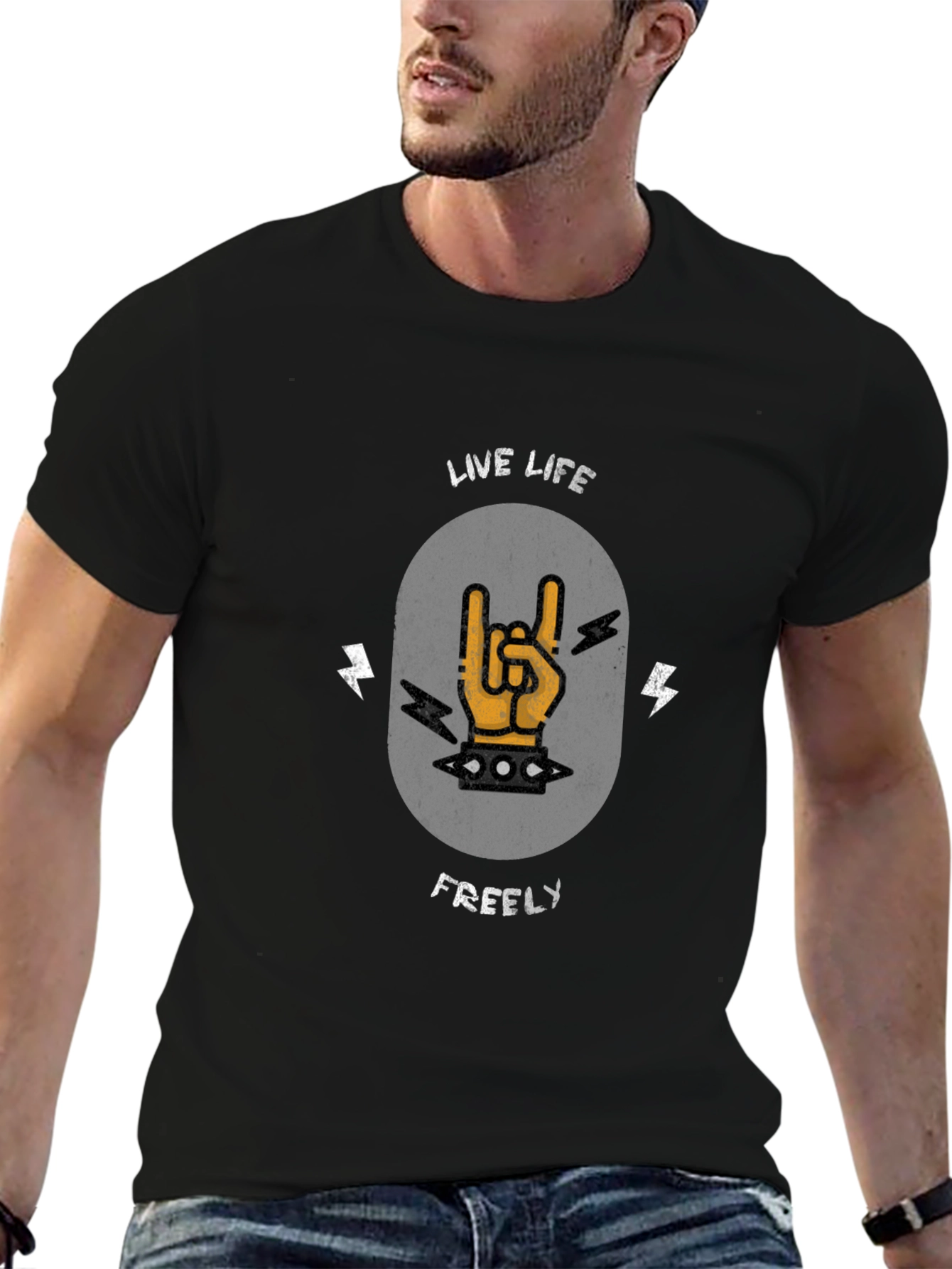 Black Live Life Freely Rock On T-Shirt view 6