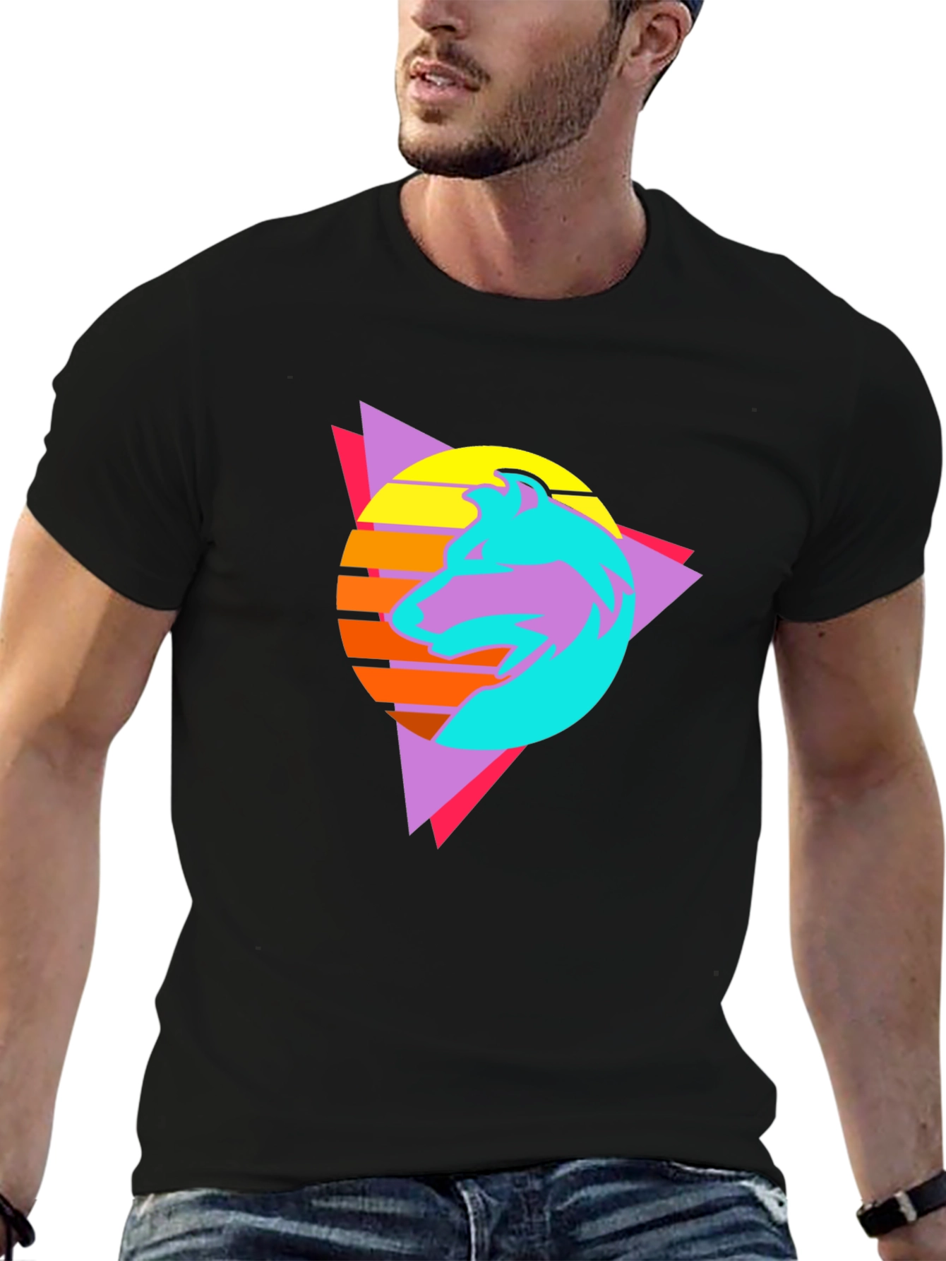 Black Retro Wolf Graphic Tee - Black T-Shirt view 6