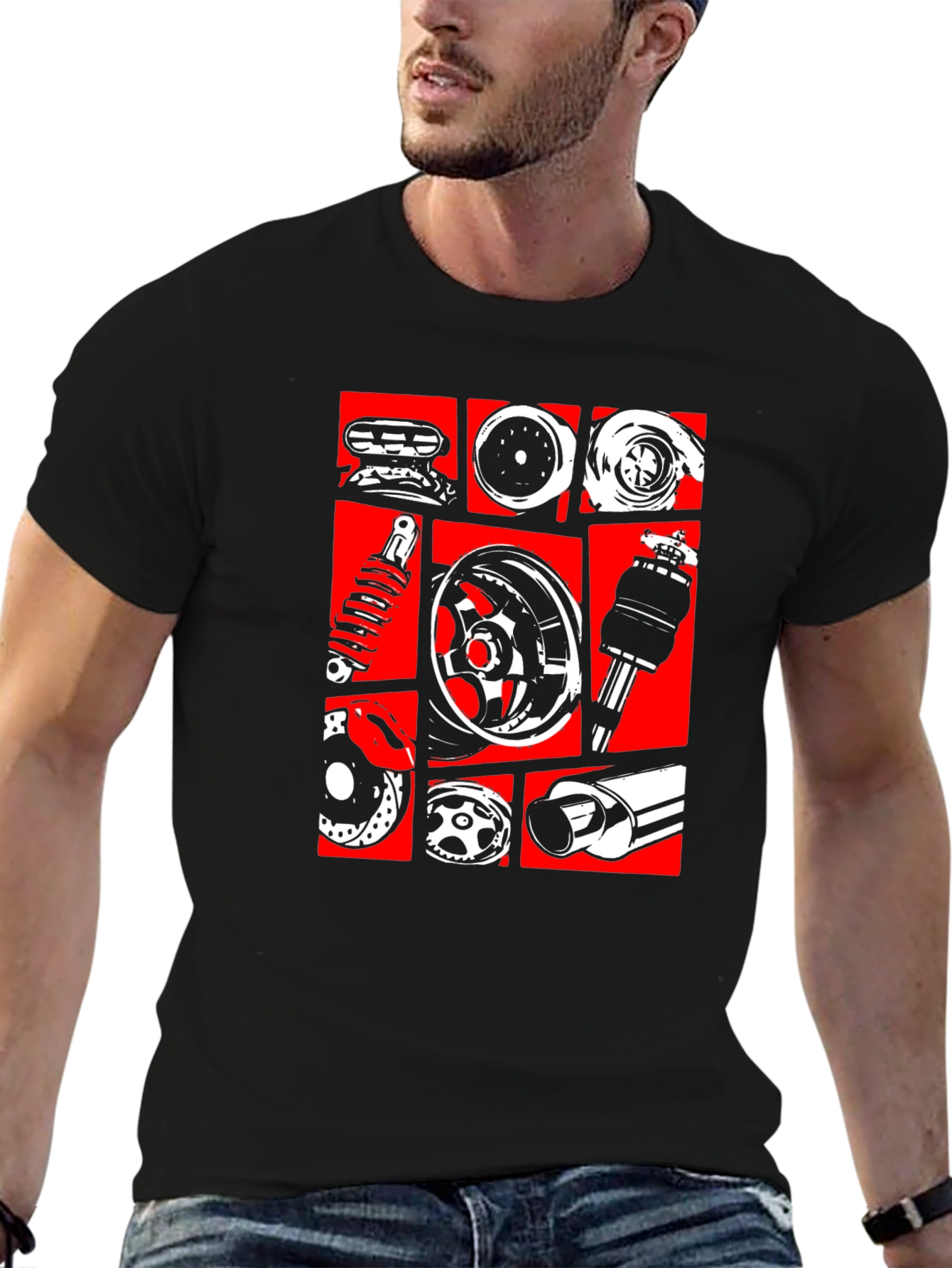Black Car Parts Graphic Tee - Black view 6