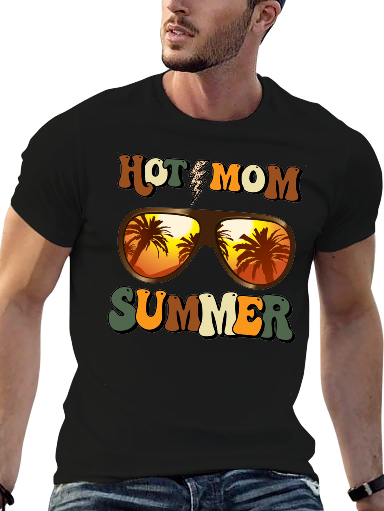 Black Hot Mom Summer T-Shirt - Tropical Vibes view 6