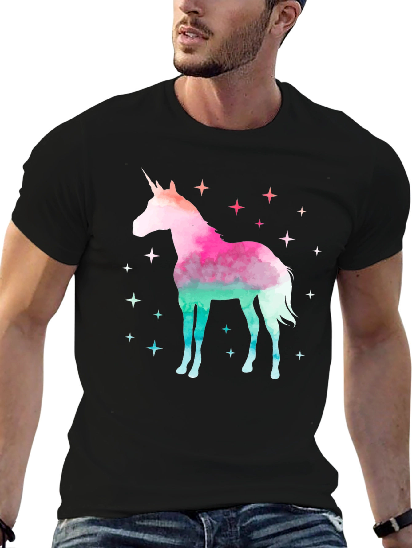 Black Unicorn Starry Night Graphic Tee - Cotton Blend view 6