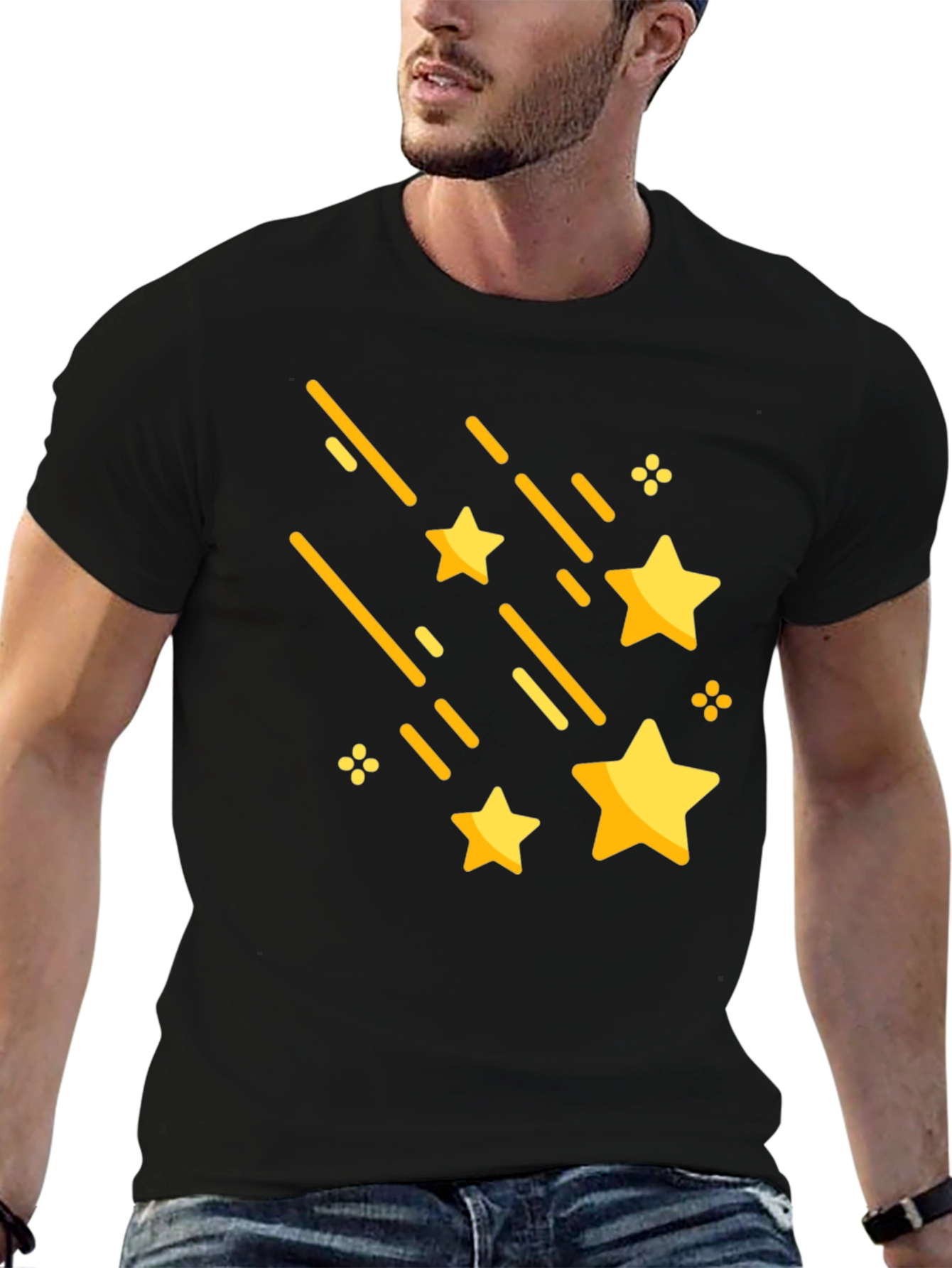 Black Shooting Stars Graphic Tee - Stylish Black Cotton T-Shirt view 6