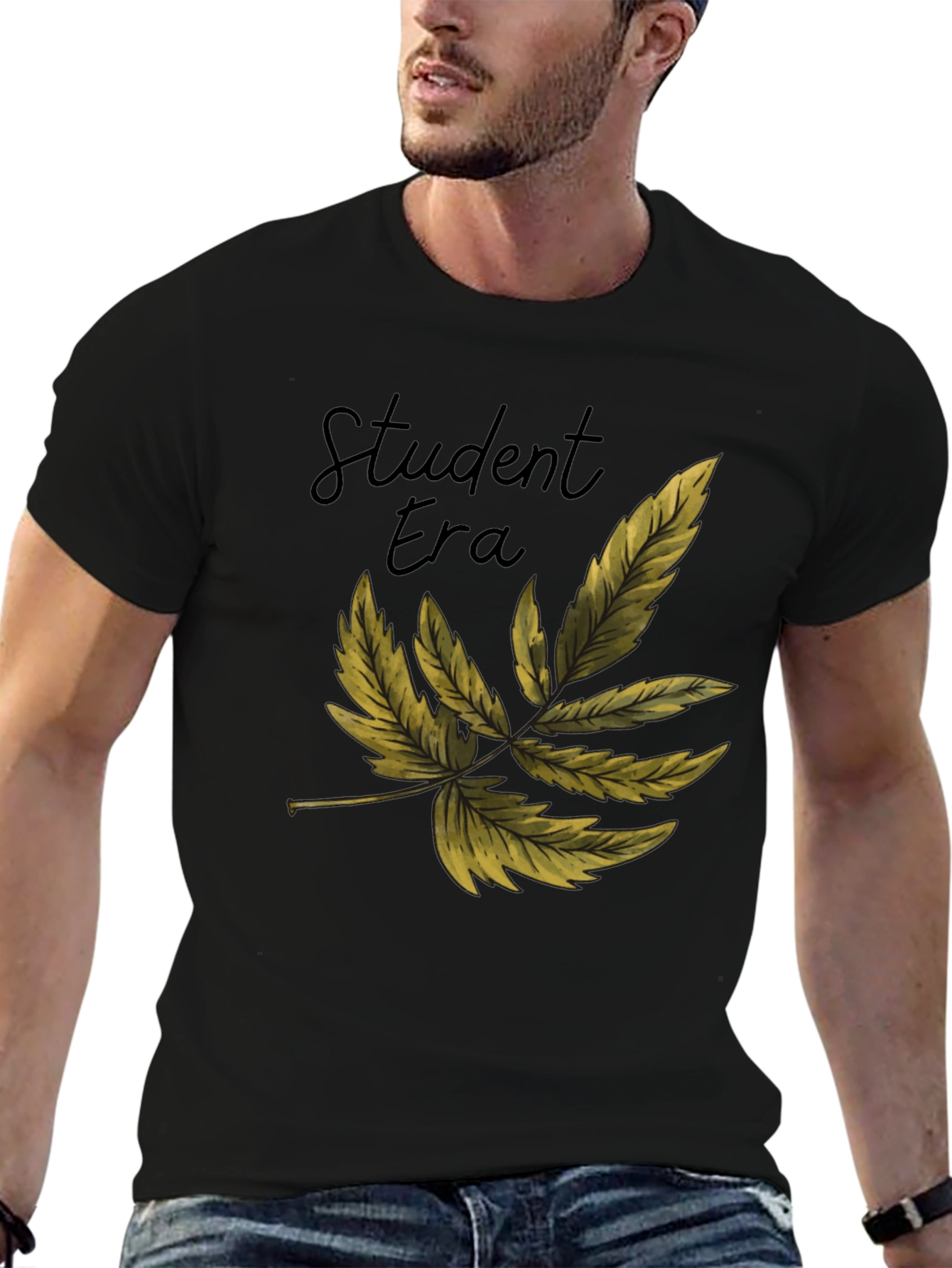Black Student Era Leaf Graphic Black T-Shirt view 6