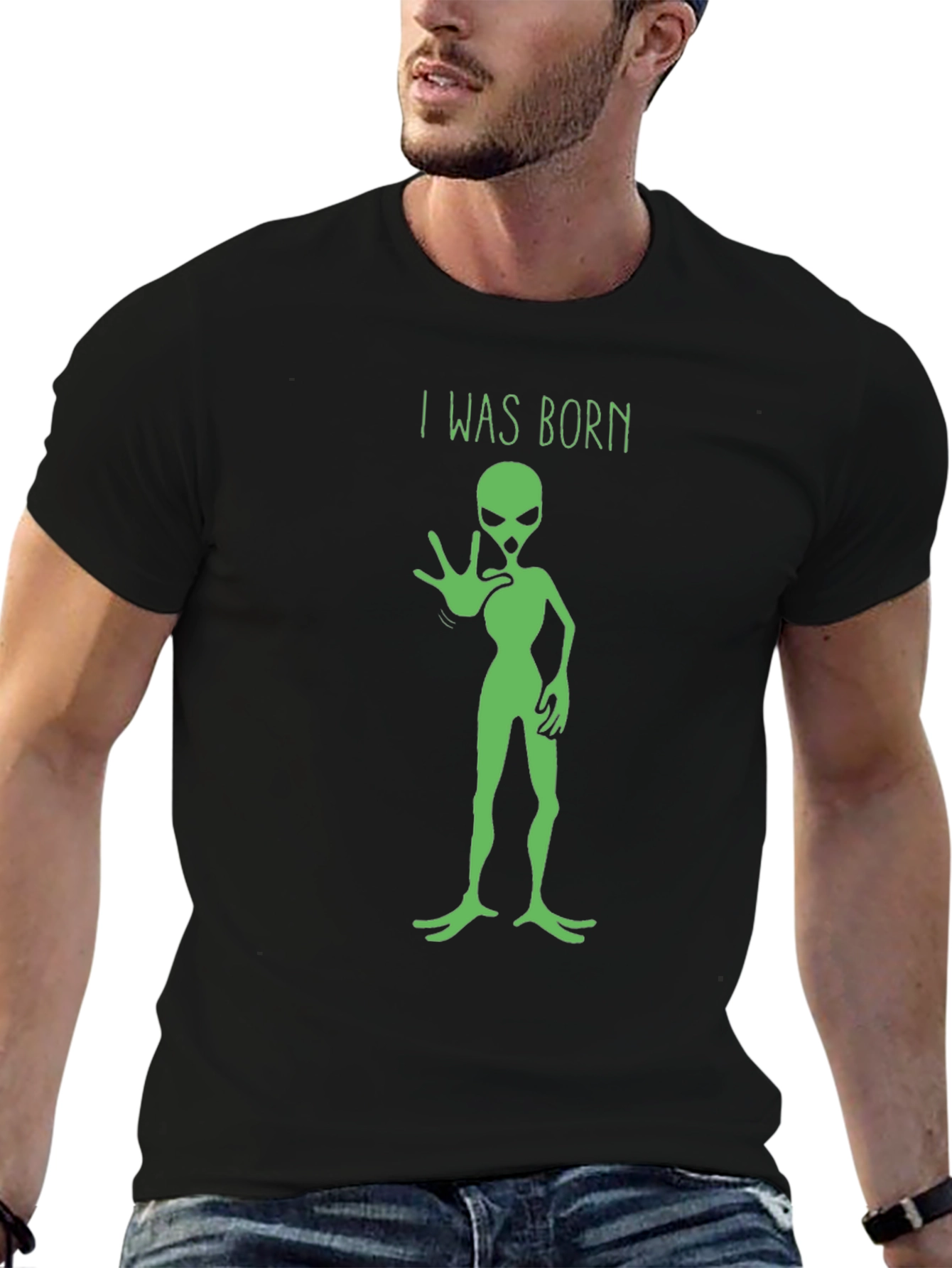 Black I Was Born Alien Graphic Tee - Black view 6