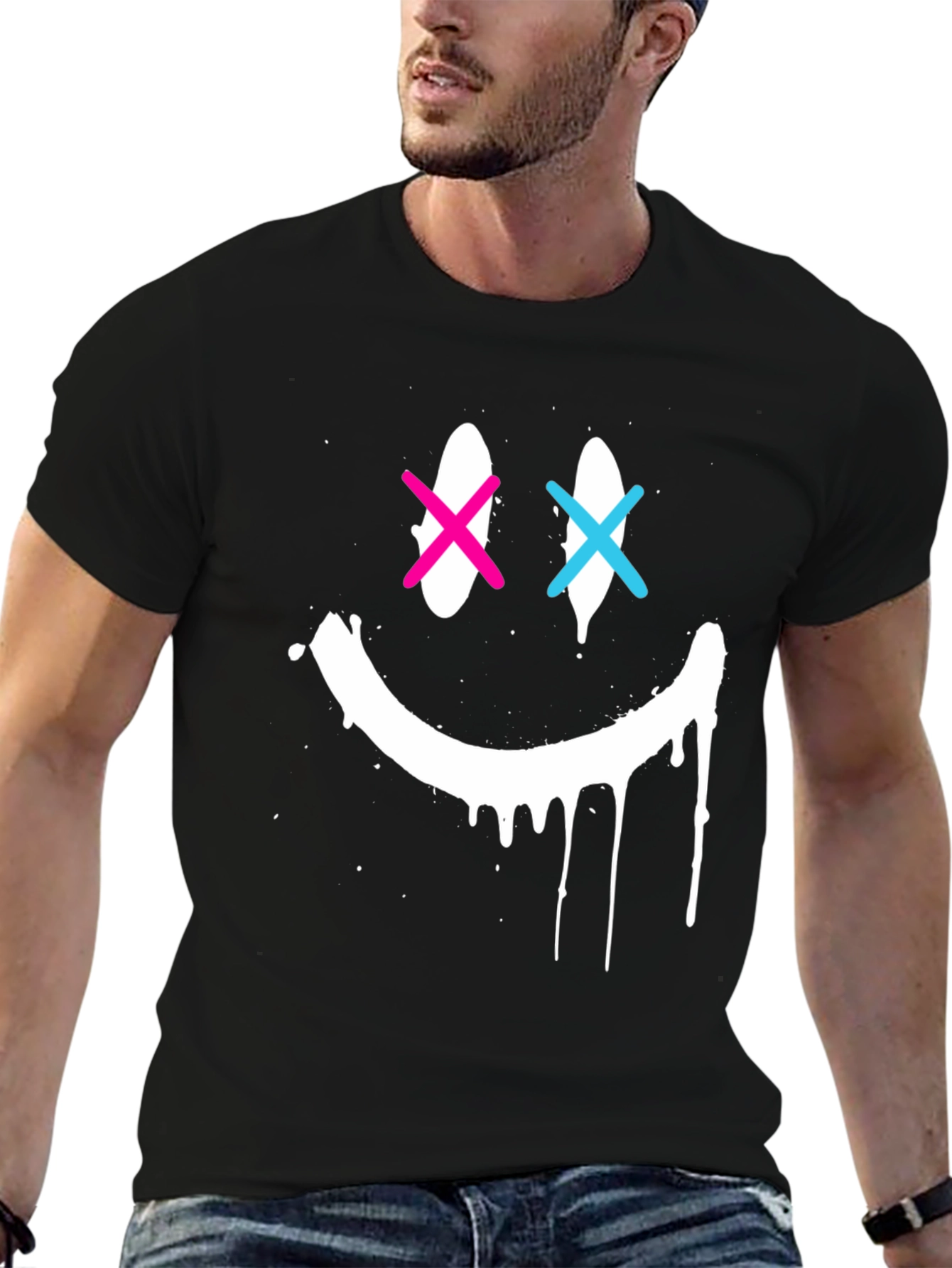 Black Smiley Face Drip Graphic Tee view 6
